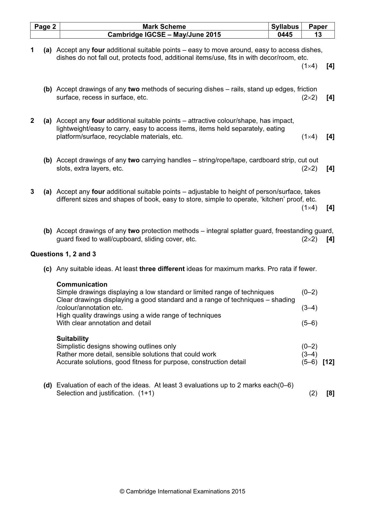 Mark scheme, page 2 of 3