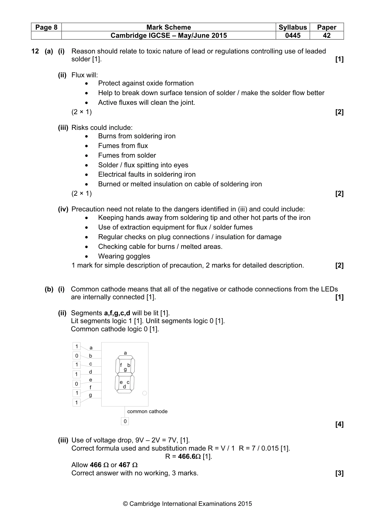 Mark scheme, page 8 of 9