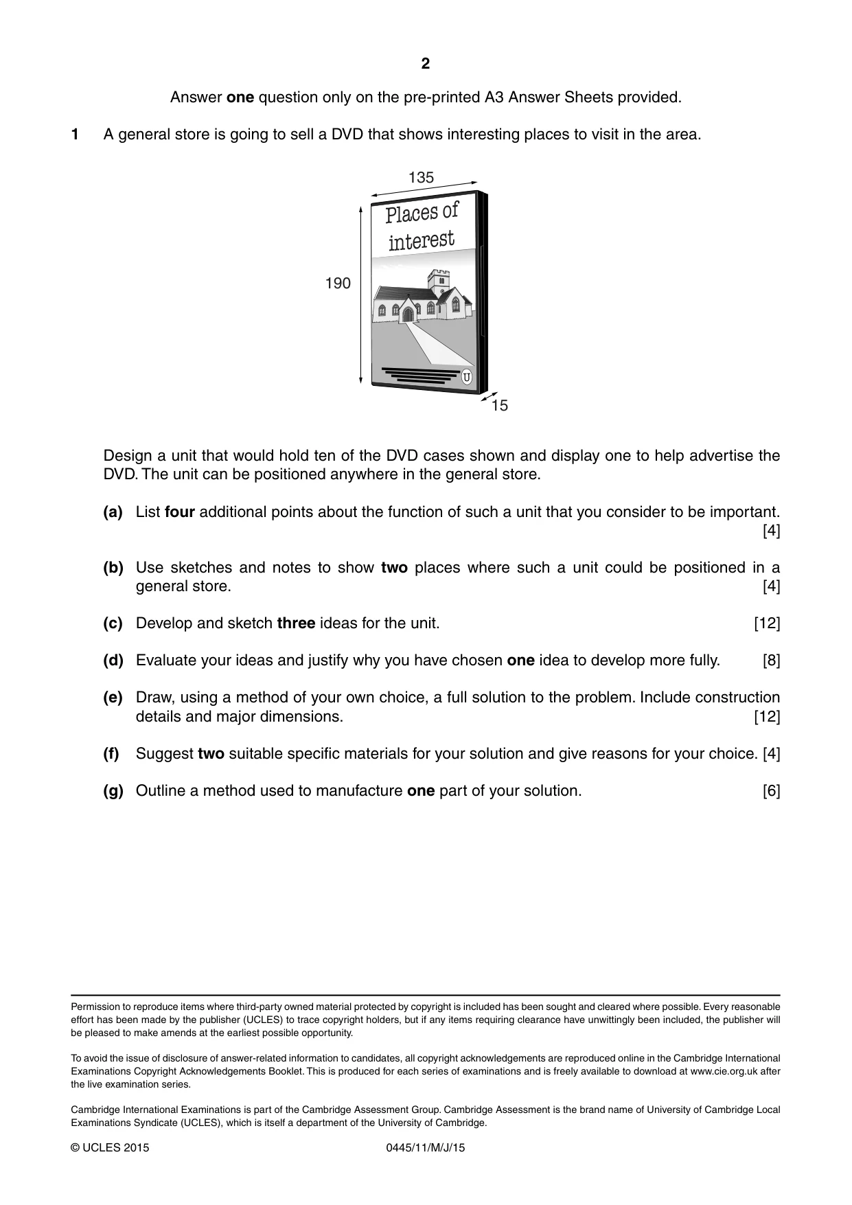 Cambridge IGCSE Design and Technology 0445 2015 May/June Paper 1 · Variant 1 question paper, page 2 of 4