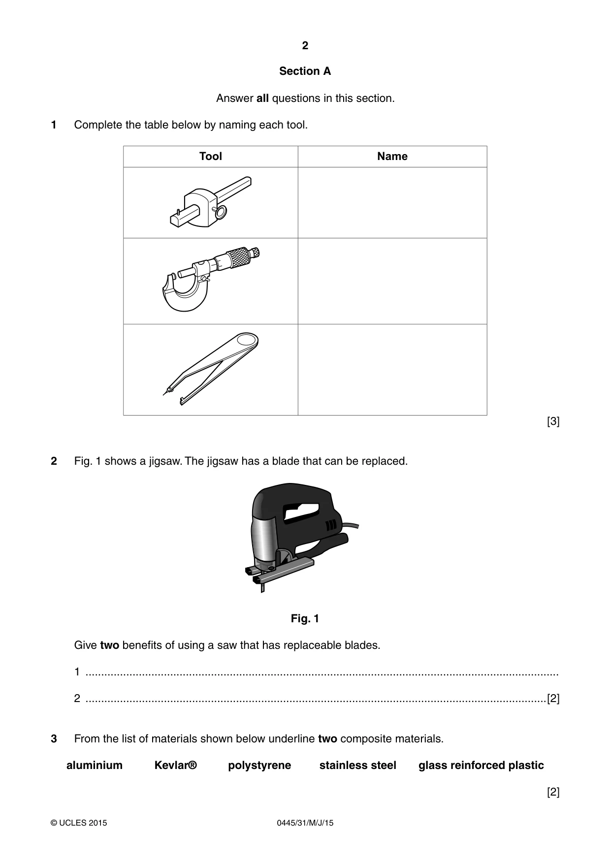 Cambridge IGCSE Design and Technology 0445 2015 May/June Paper 3 · Variant 1 question paper, page 2 of 16