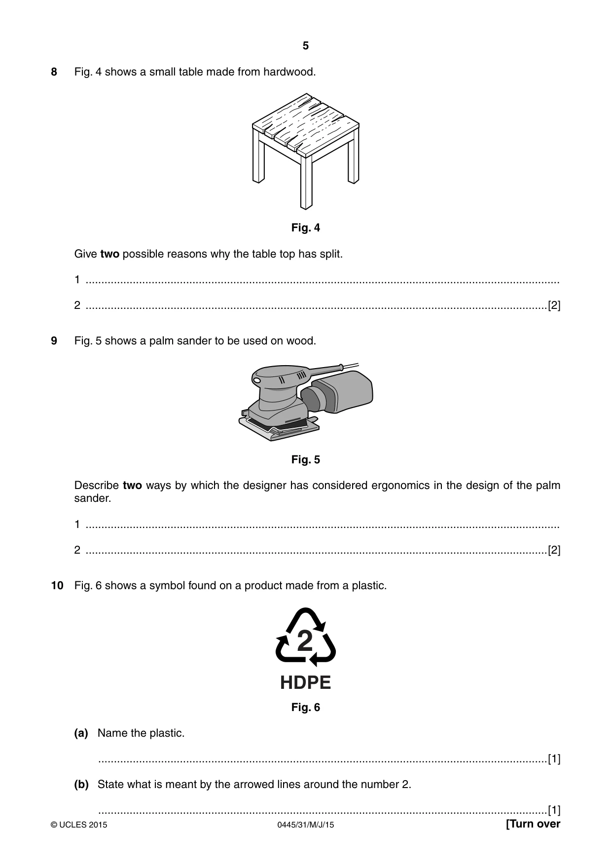 Cambridge IGCSE Design and Technology 0445 2015 May/June Paper 3 · Variant 1 question paper, page 5 of 16