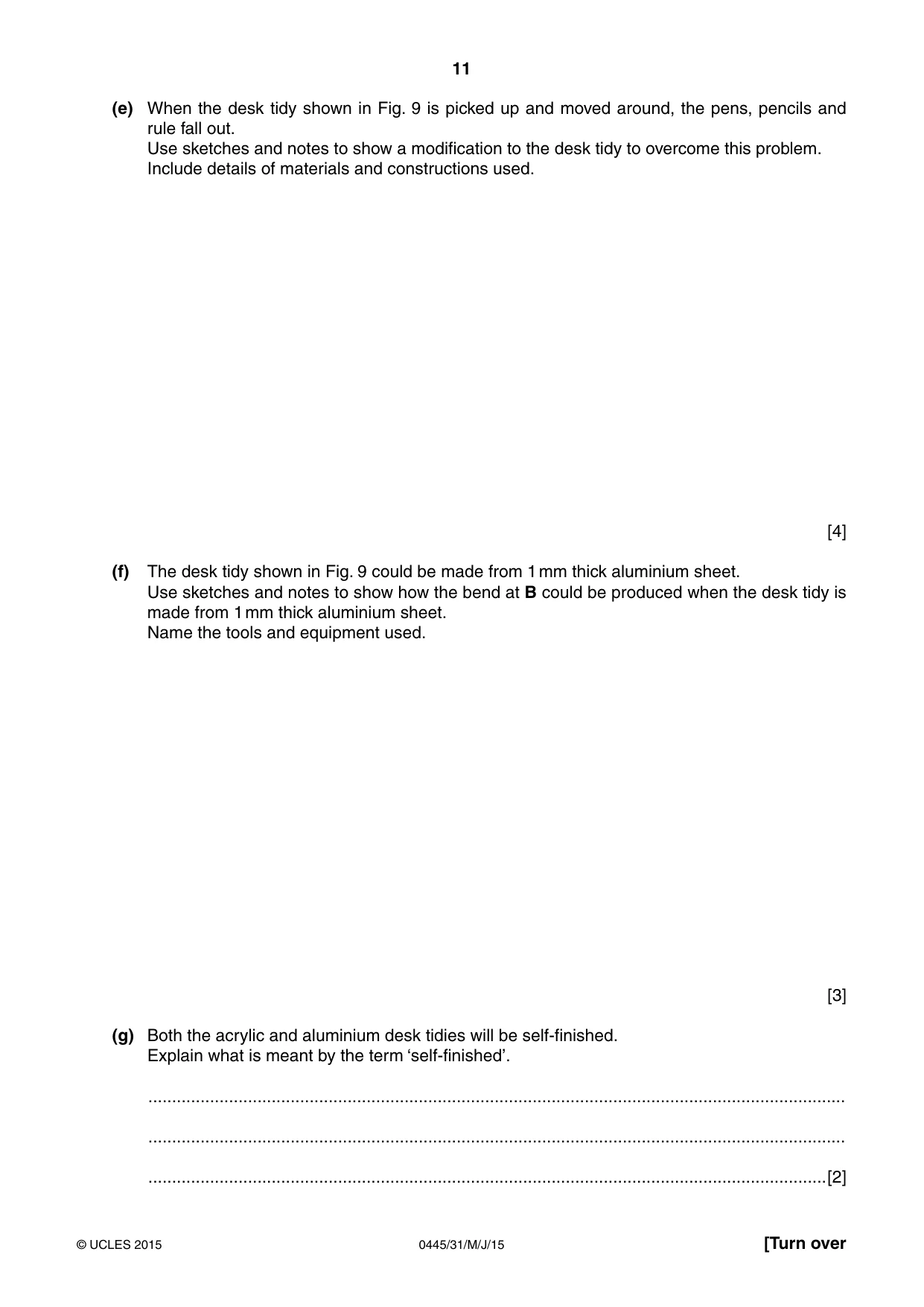 Cambridge IGCSE Design and Technology 0445 2015 May/June Paper 3 · Variant 1 question paper, page 11 of 16