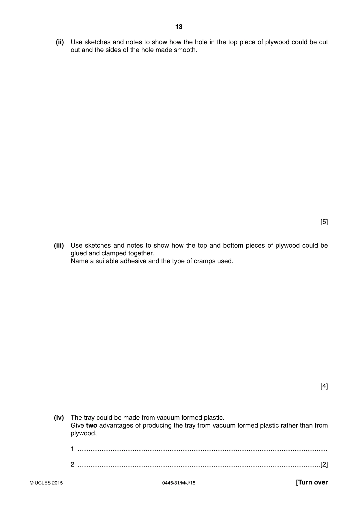 Cambridge IGCSE Design and Technology 0445 2015 May/June Paper 3 · Variant 1 question paper, page 13 of 16