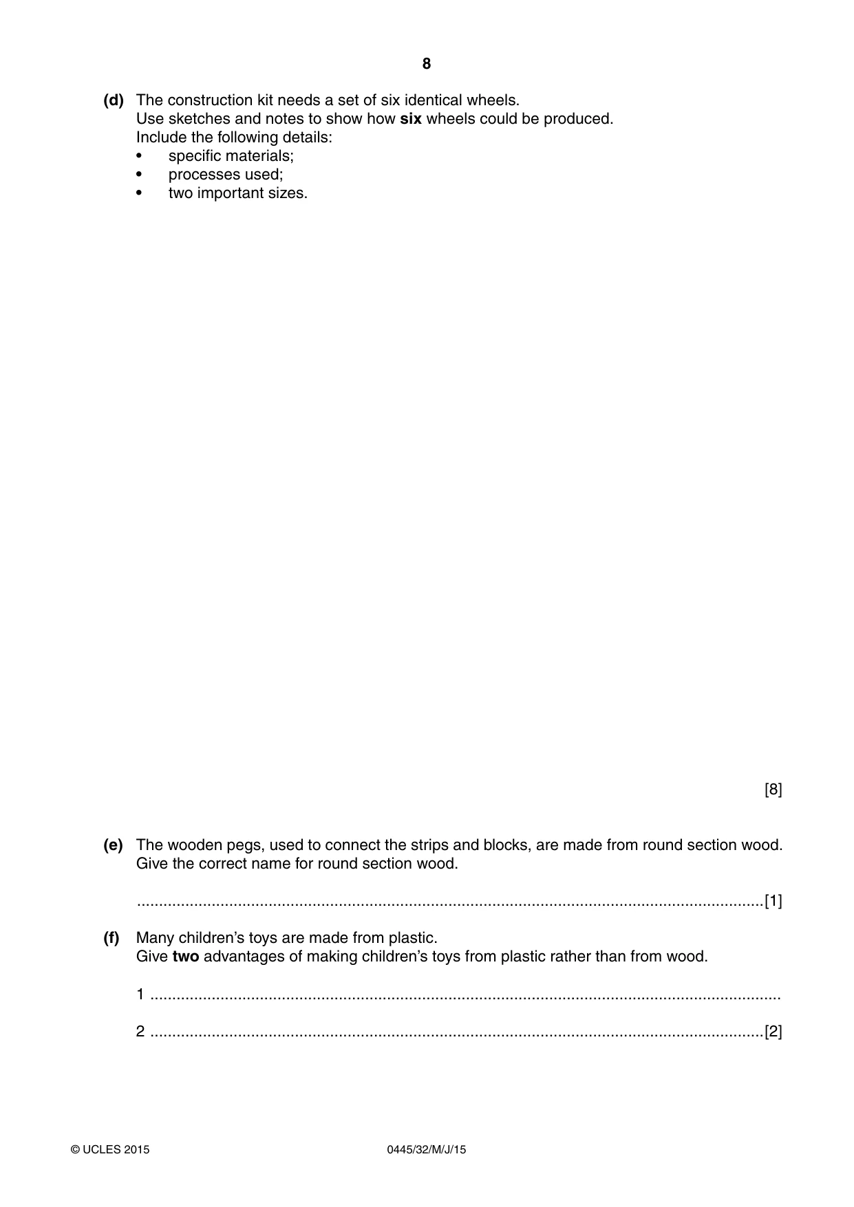 Cambridge IGCSE Design and Technology 0445 2015 May/June Paper 3 · Variant 2 question paper, page 8 of 16