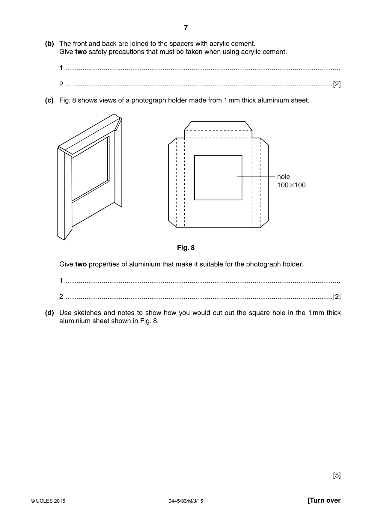 Cambridge IGCSE Design and Technology 0445 2015 May/June Paper 3 · Variant 3 question paper, page 7 of 16