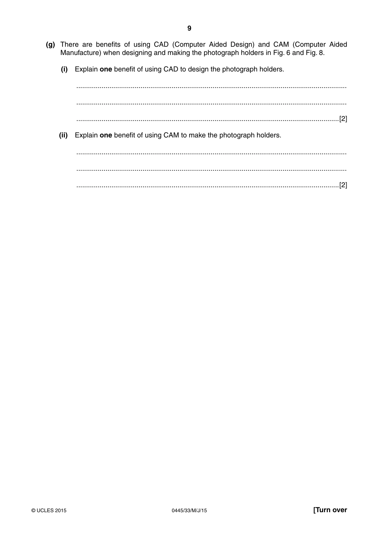 Cambridge IGCSE Design and Technology 0445 2015 May/June Paper 3 · Variant 3 question paper, page 9 of 16