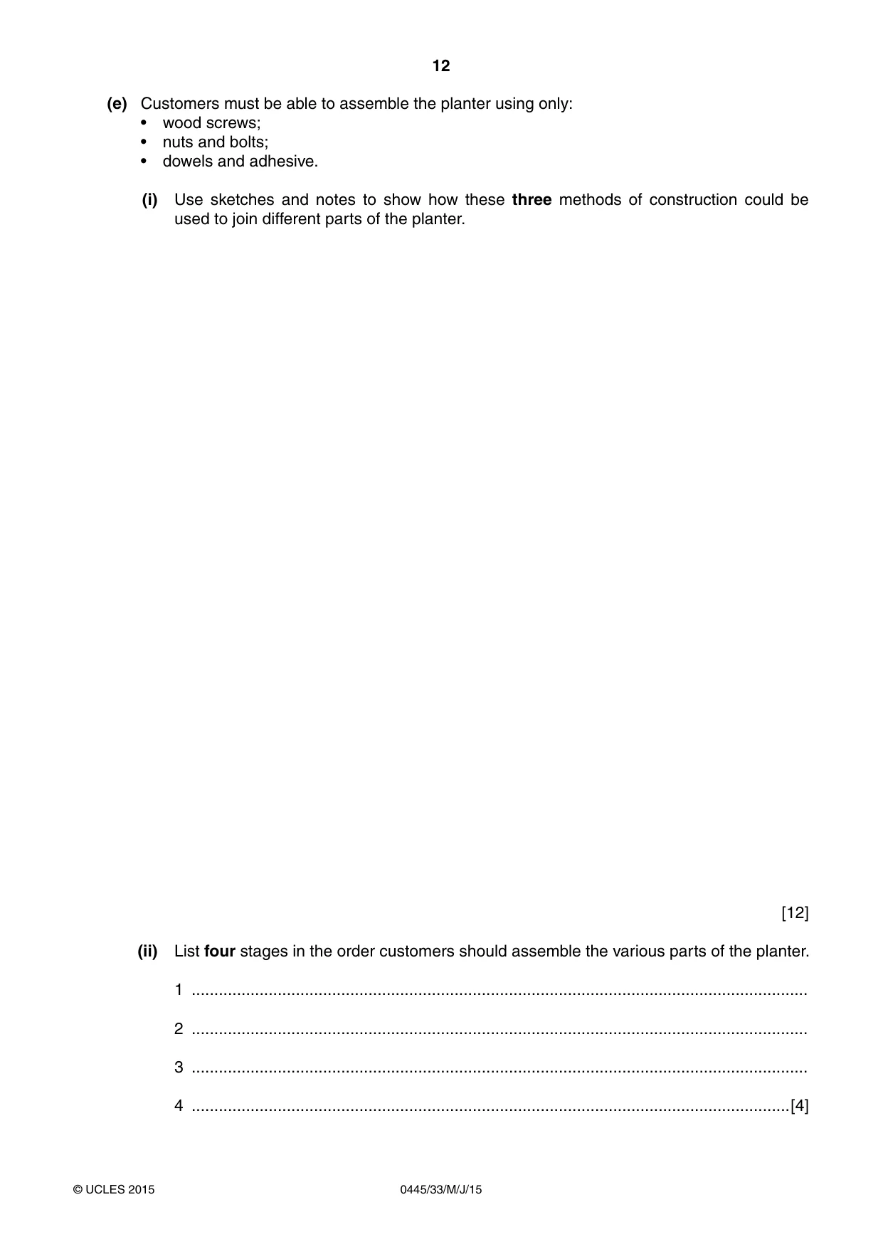 Cambridge IGCSE Design and Technology 0445 2015 May/June Paper 3 · Variant 3 question paper, page 12 of 16