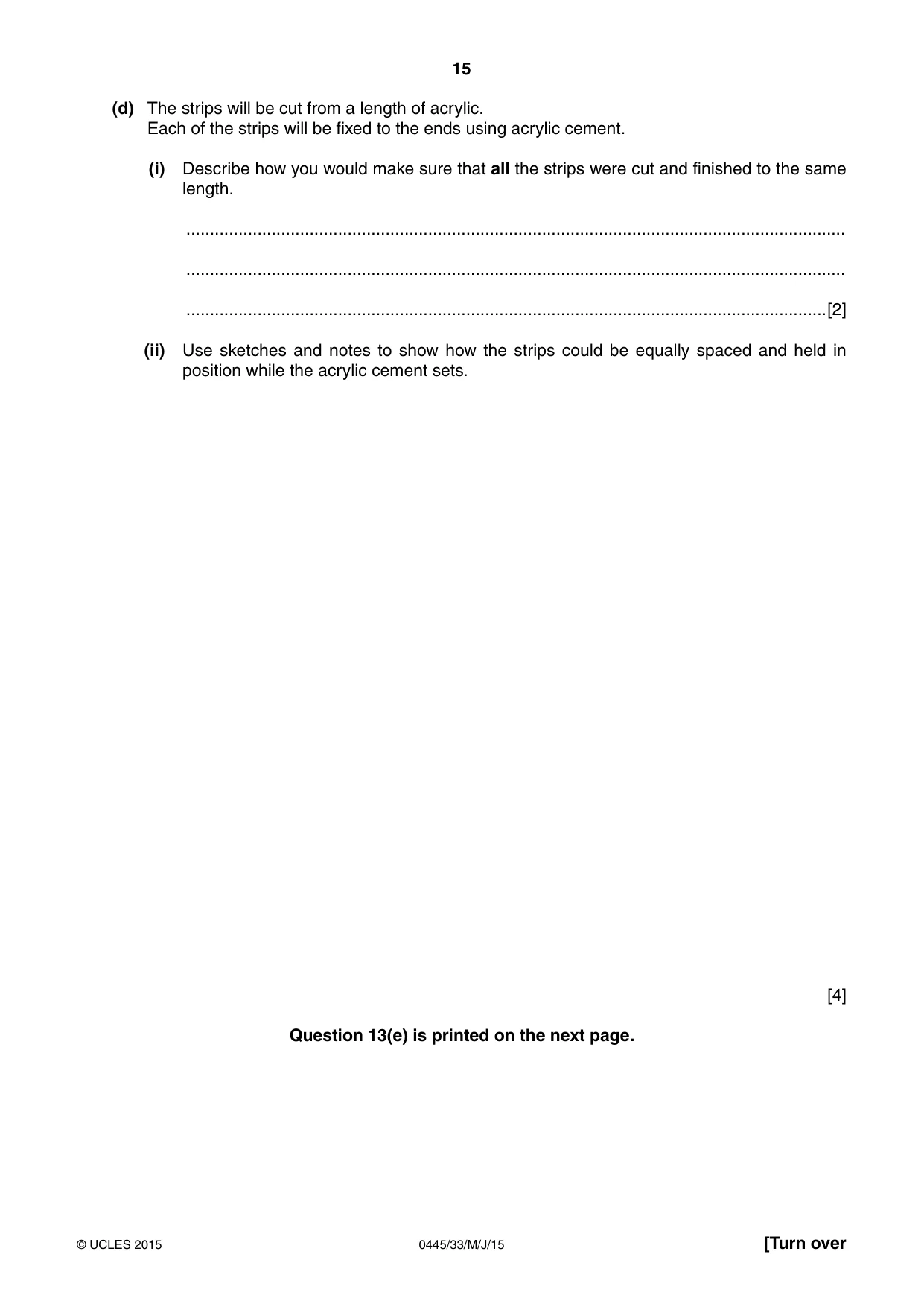 Cambridge IGCSE Design and Technology 0445 2015 May/June Paper 3 · Variant 3 question paper, page 15 of 16