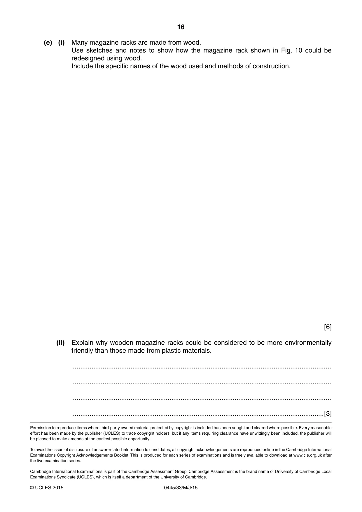 Cambridge IGCSE Design and Technology 0445 2015 May/June Paper 3 · Variant 3 question paper, page 16 of 16