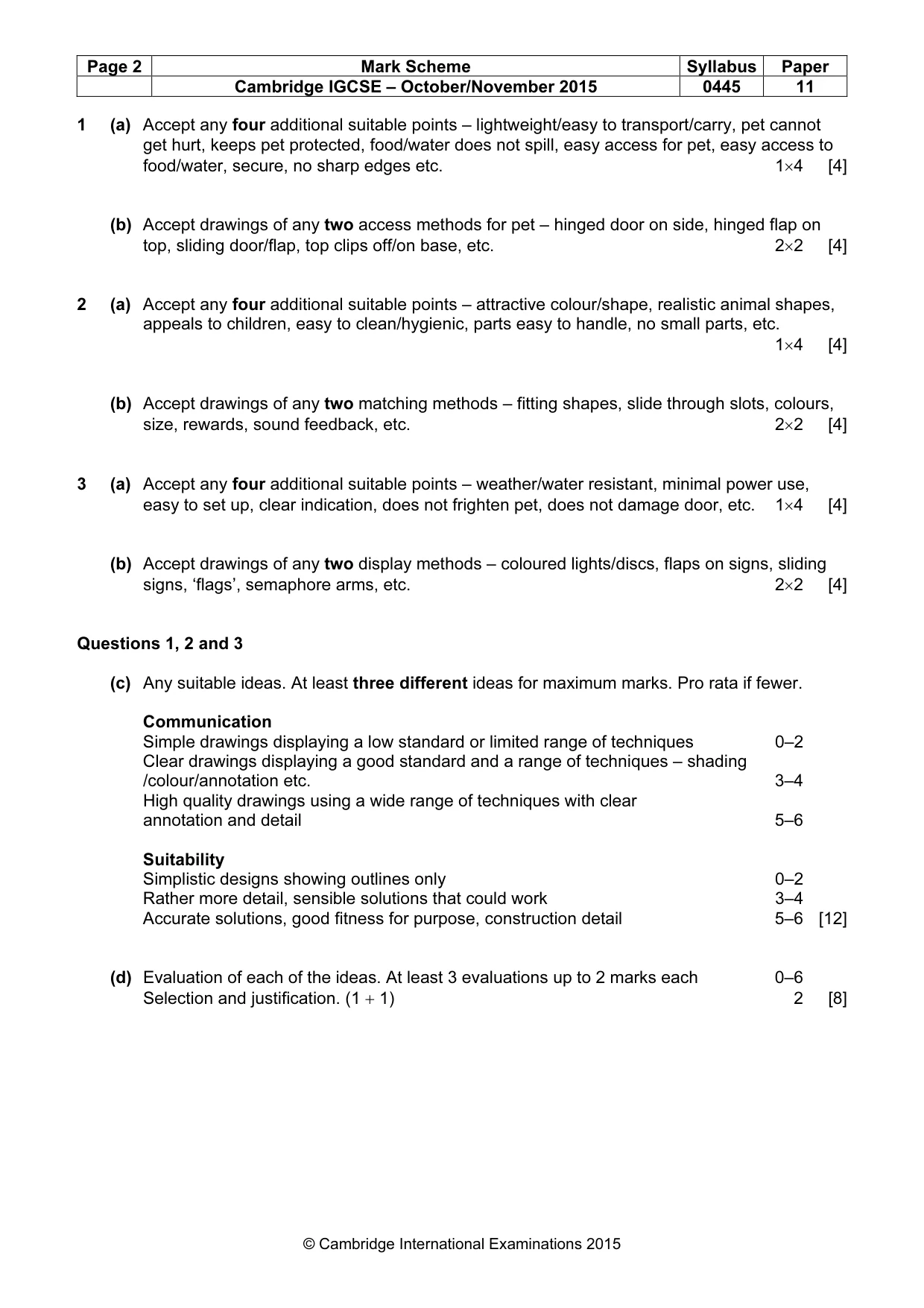 Mark scheme, page 2 of 3