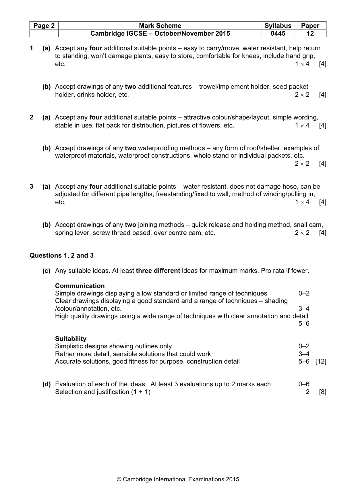 Mark scheme, page 2 of 3