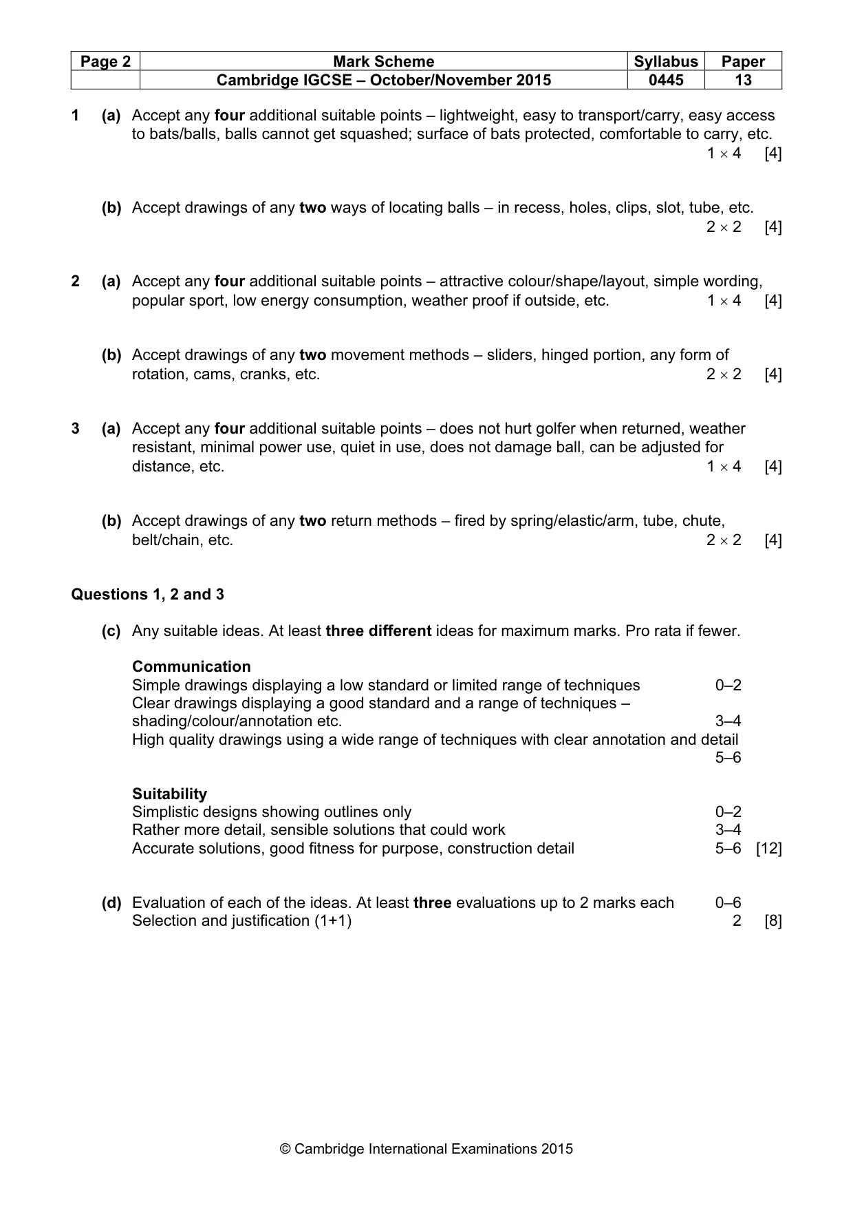 Mark scheme, page 2 of 3