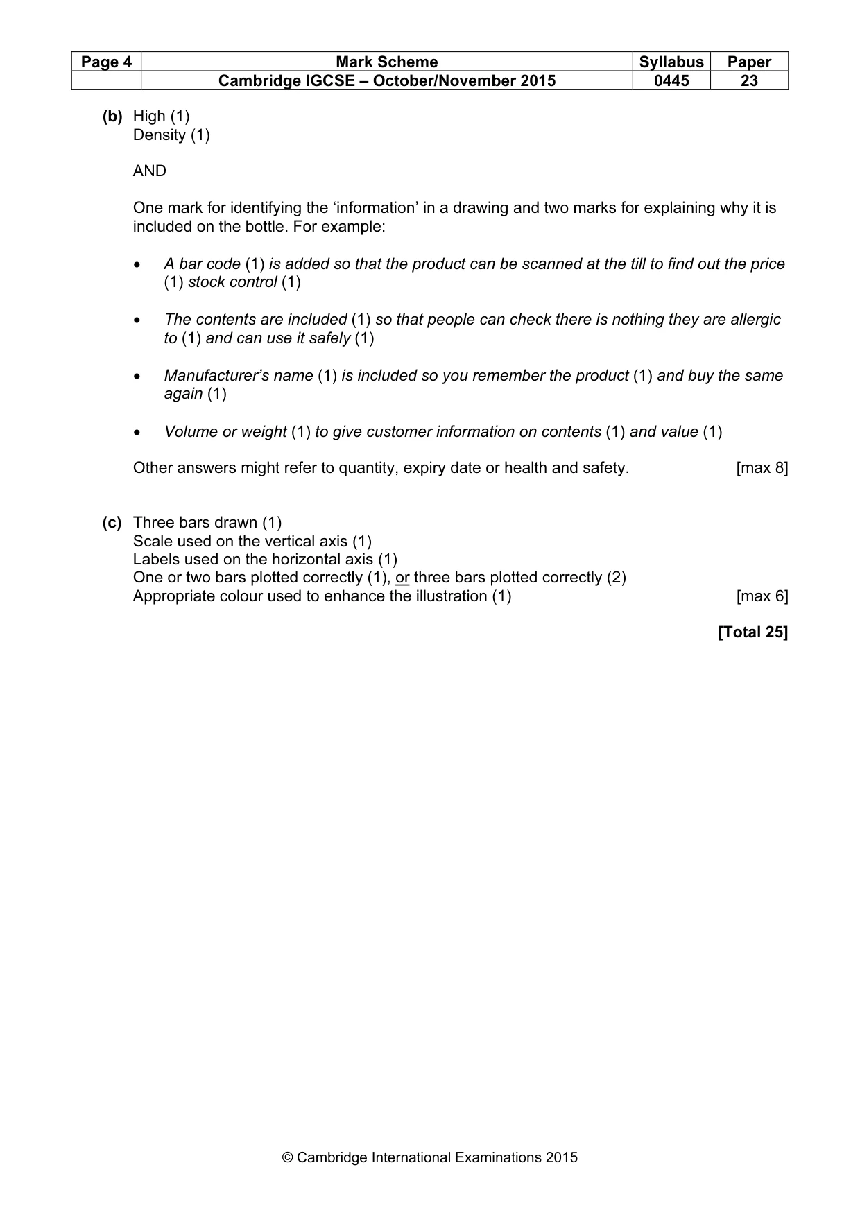 Mark scheme, page 4 of 4