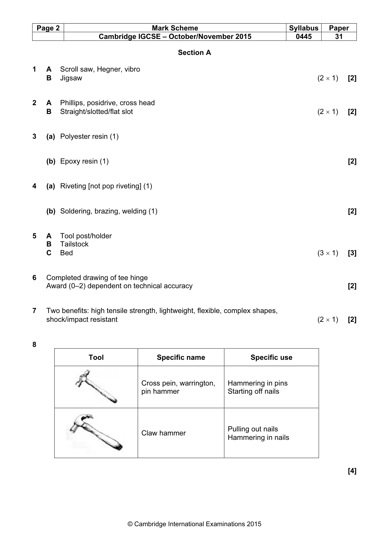 Mark scheme, page 2 of 5