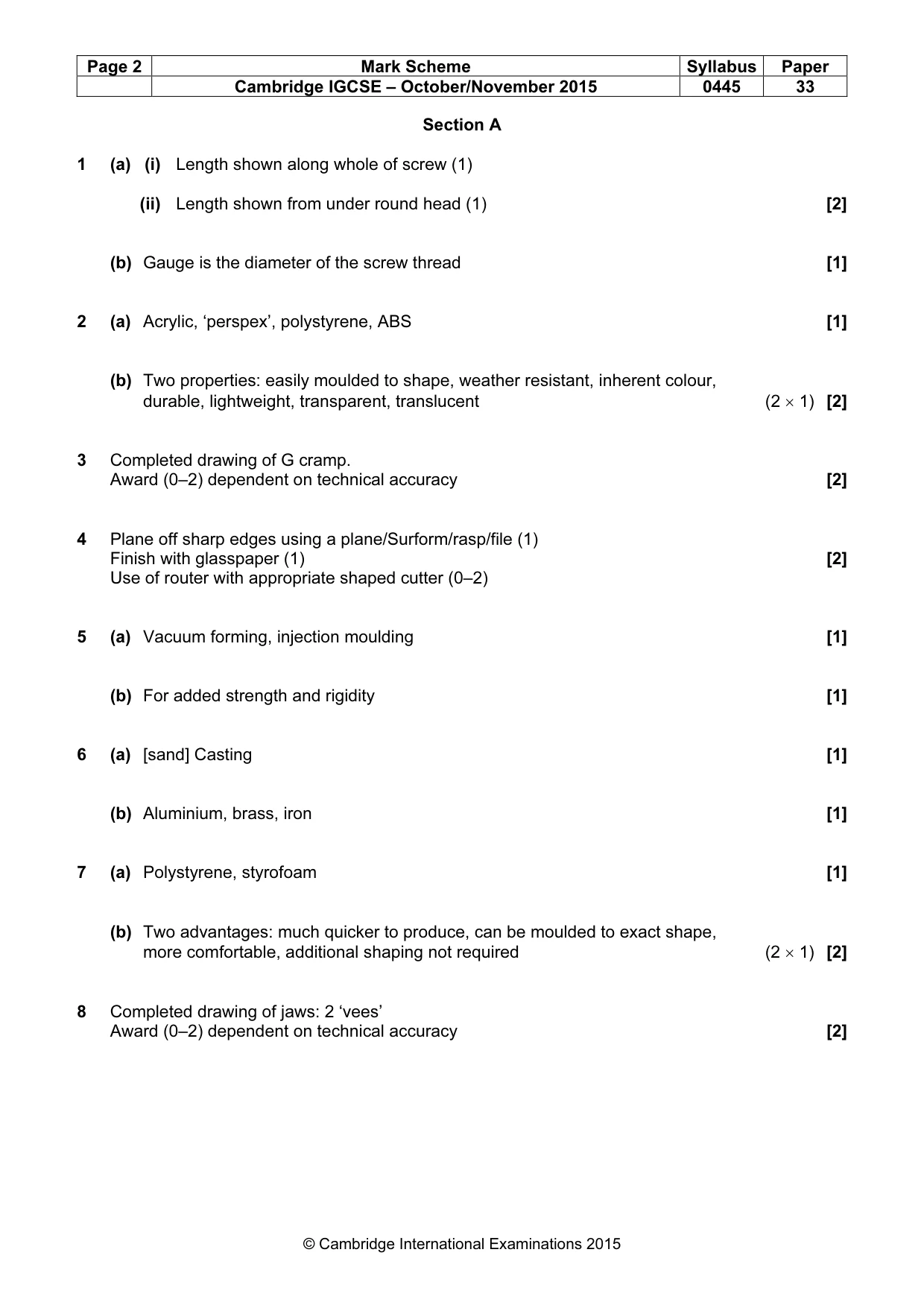 Mark scheme, page 2 of 5