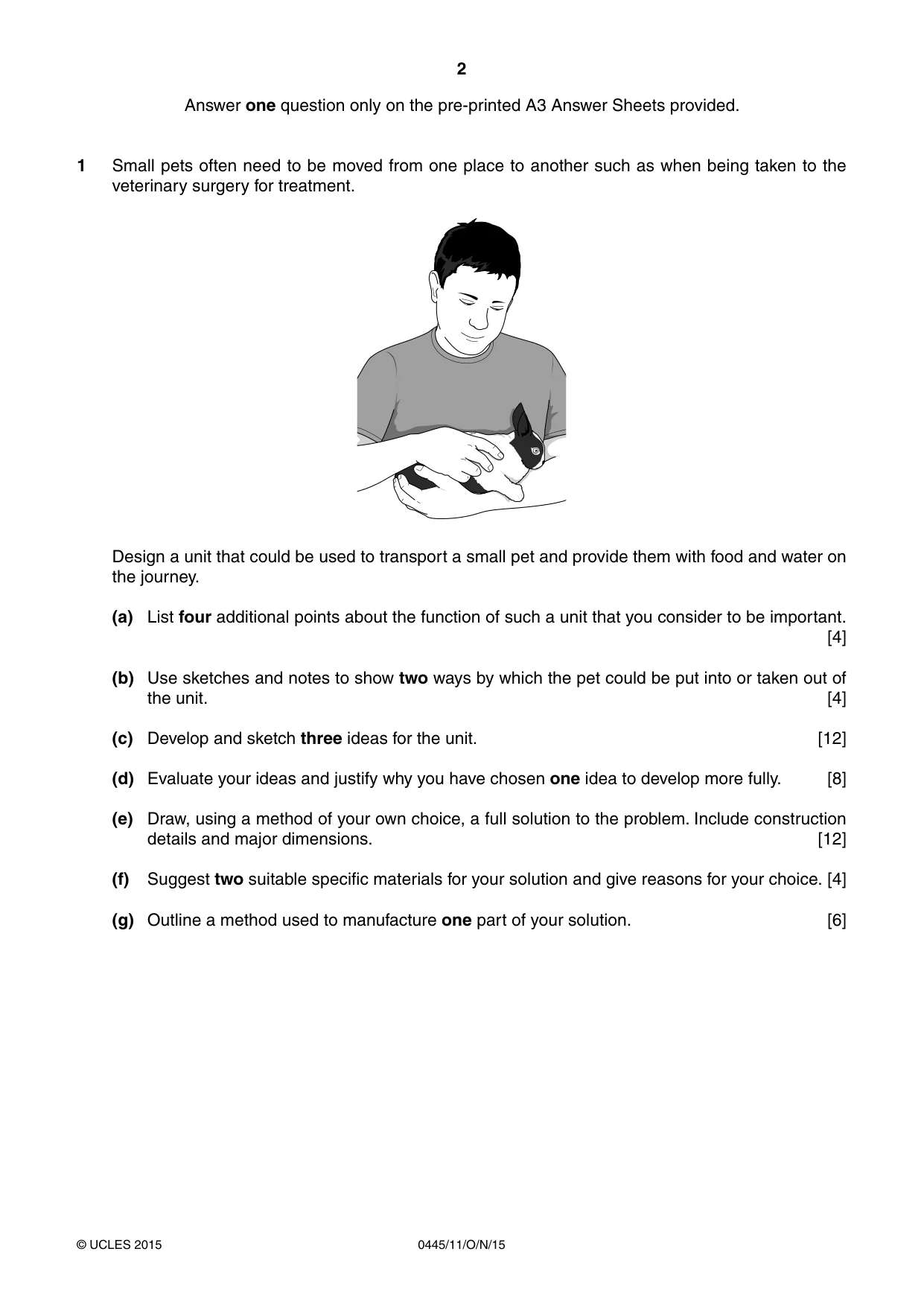 Cambridge IGCSE Design and Technology 0445 2015 Oct/Nov Paper 1 · Variant 1 question paper, page 2 of 4