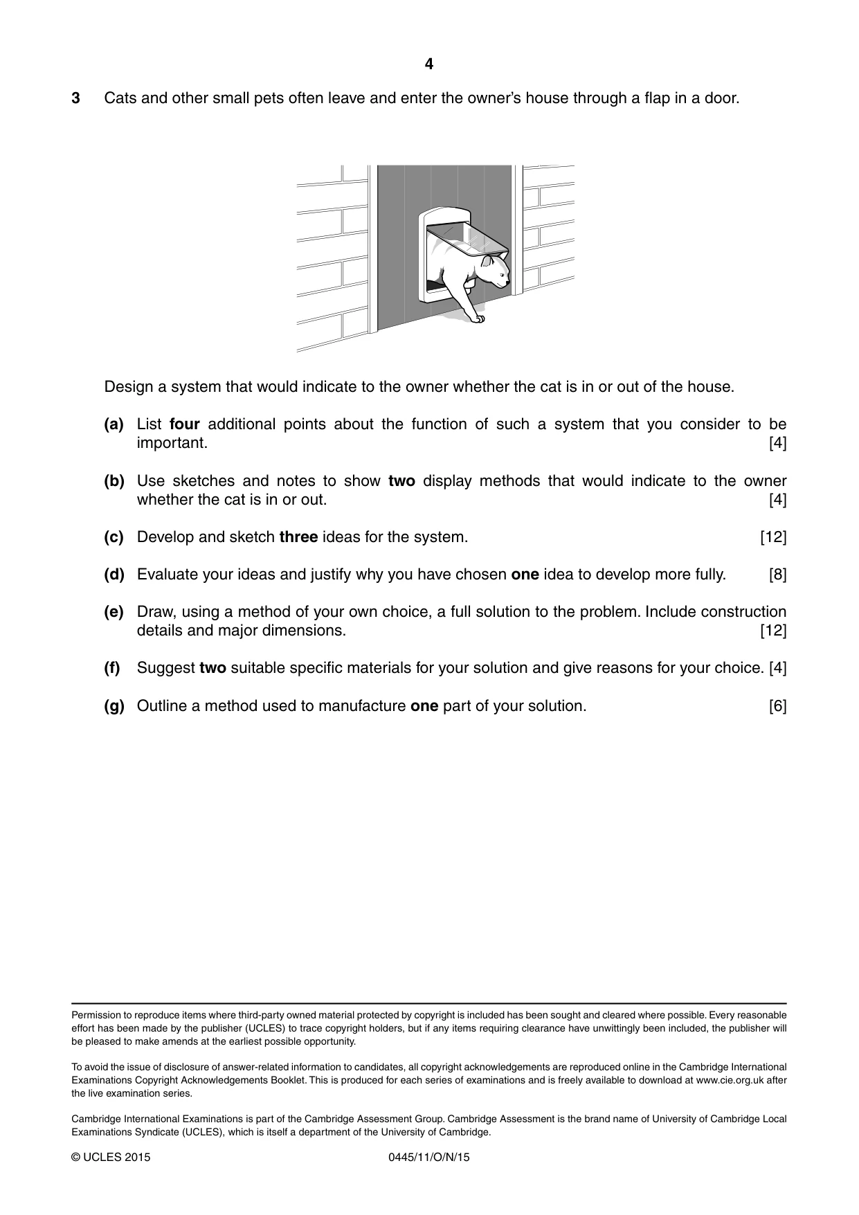 Cambridge IGCSE Design and Technology 0445 2015 Oct/Nov Paper 1 · Variant 1 question paper, page 4 of 4