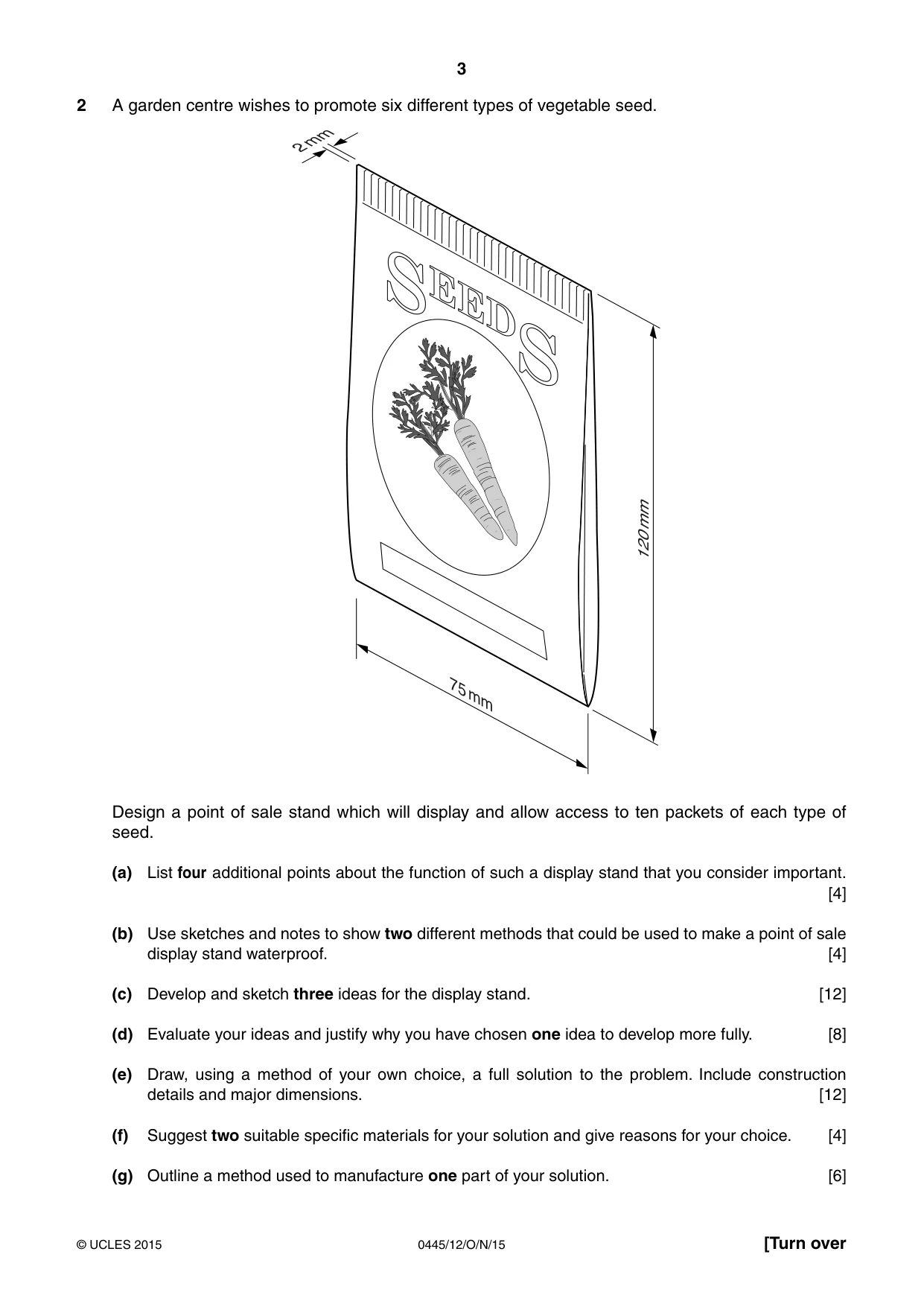 Cambridge IGCSE Design and Technology 0445 2015 Oct/Nov Paper 1 · Variant 2 question paper, page 3 of 4