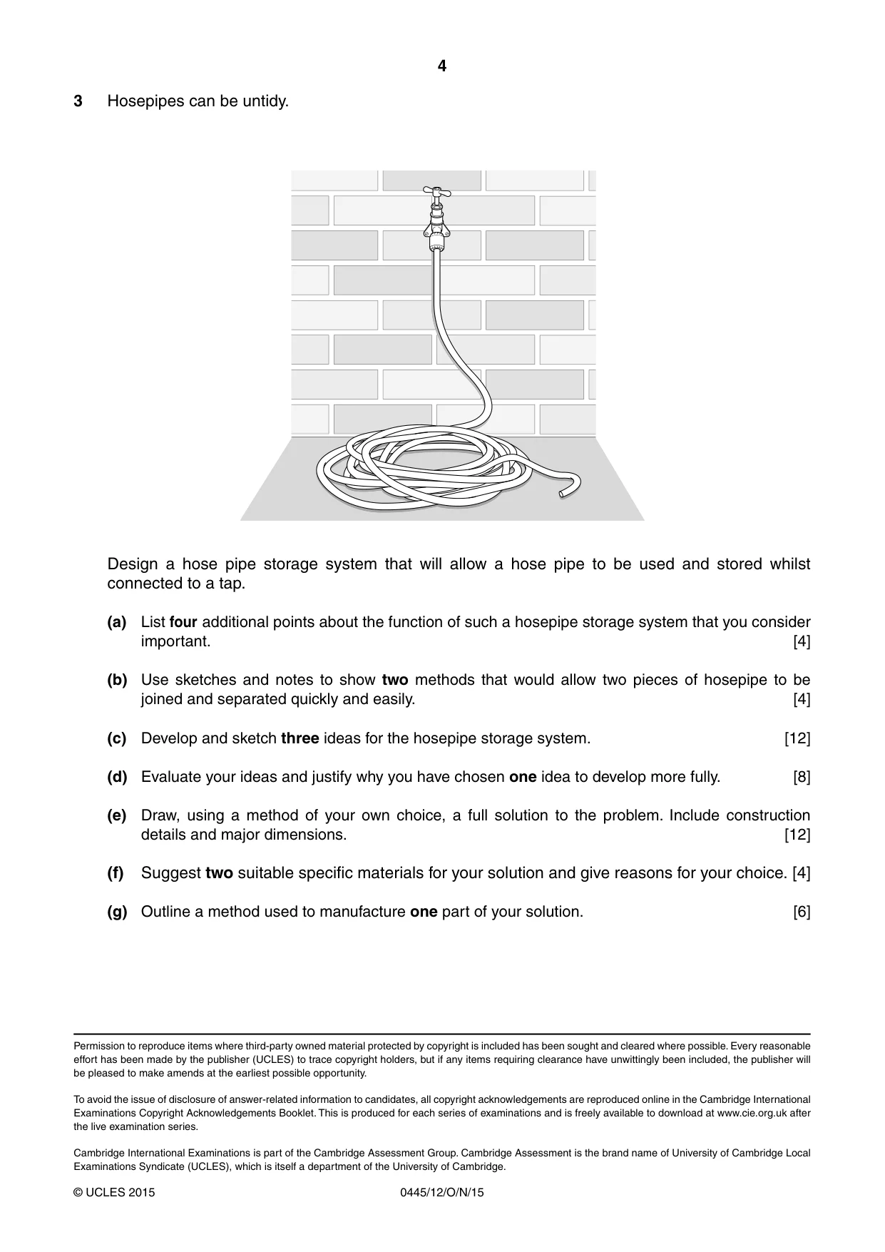 Cambridge IGCSE Design and Technology 0445 2015 Oct/Nov Paper 1 · Variant 2 question paper, page 4 of 4