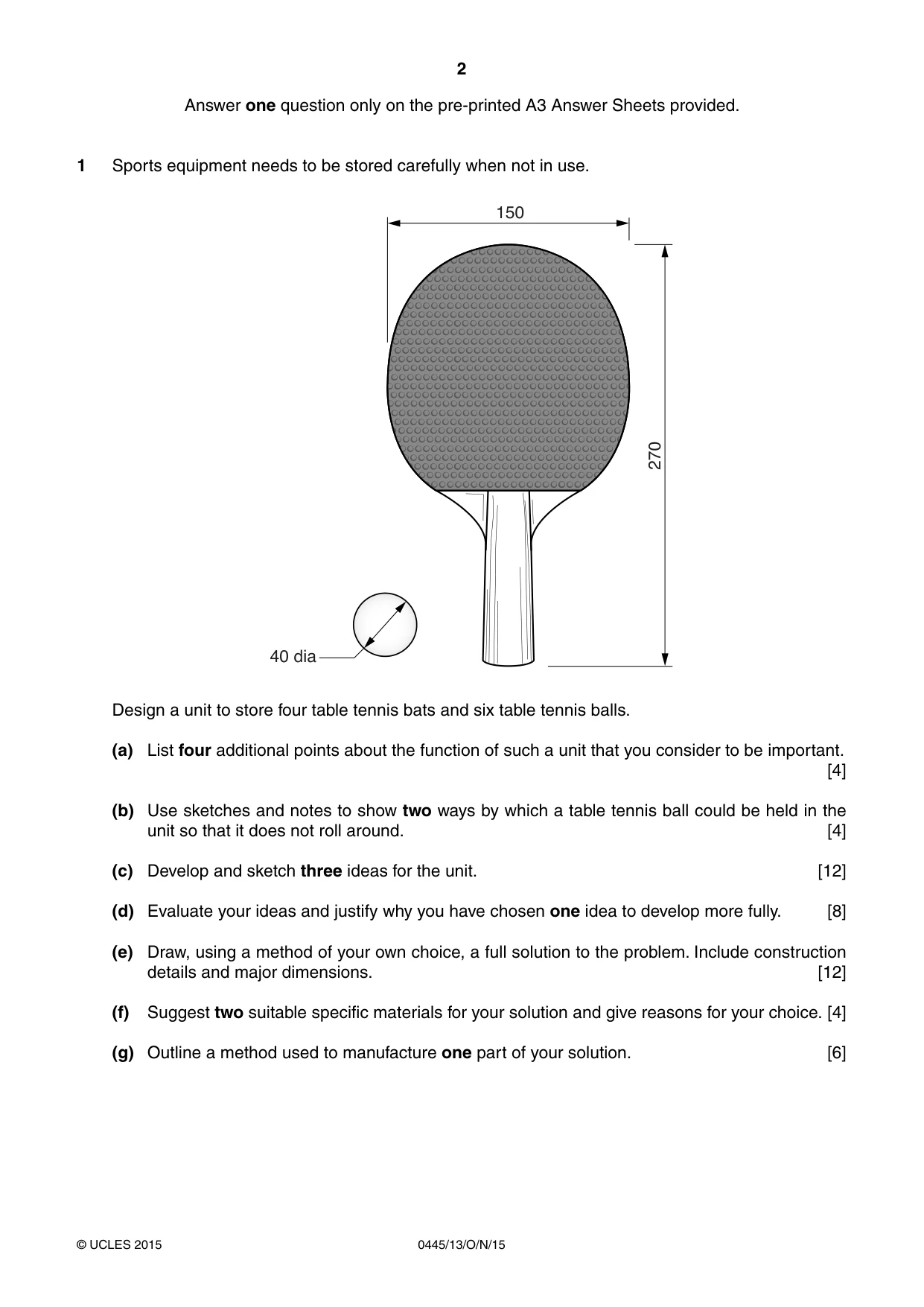 Cambridge IGCSE Design and Technology 0445 2015 Oct/Nov Paper 1 · Variant 3 question paper, page 2 of 4