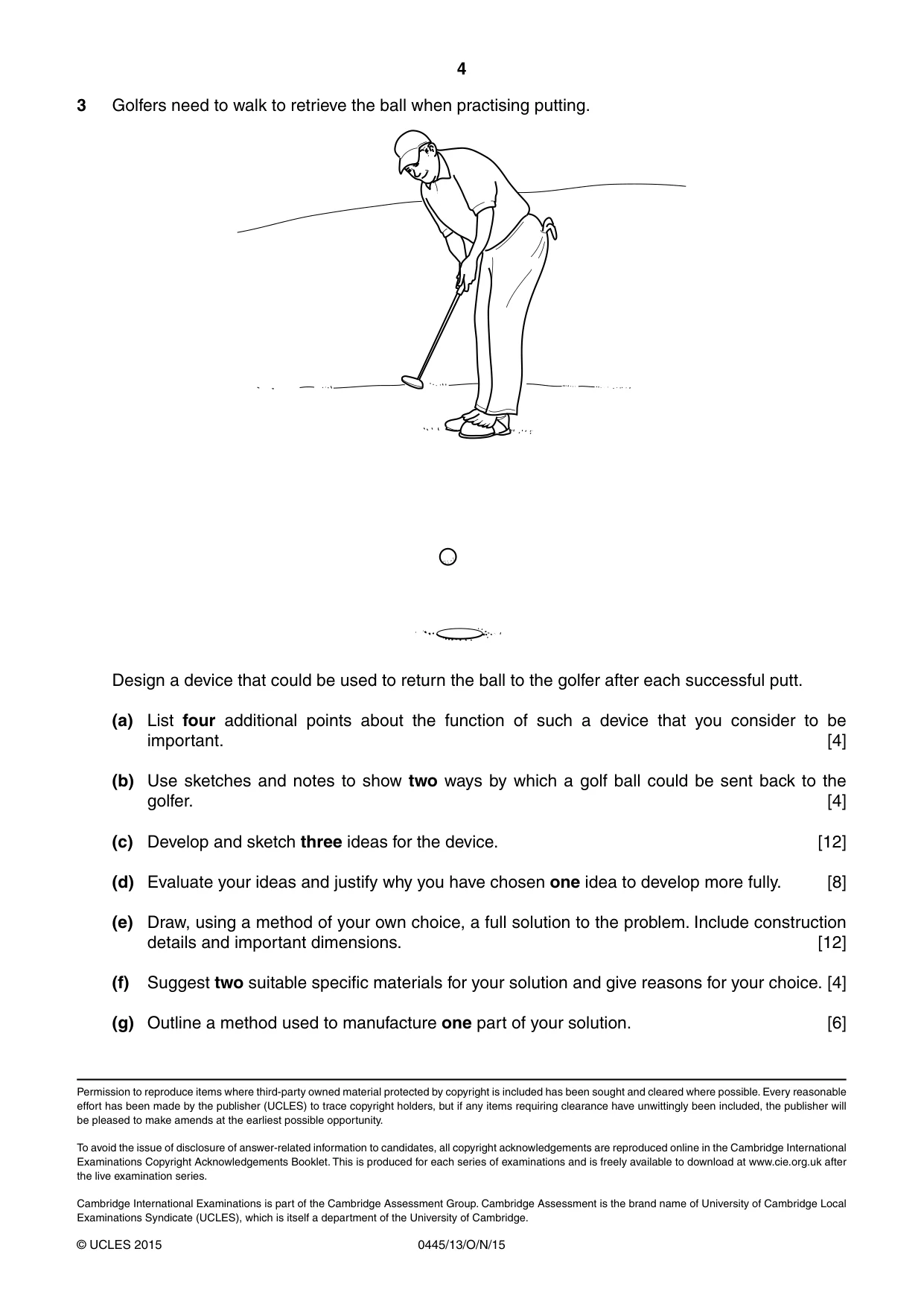 Cambridge IGCSE Design and Technology 0445 2015 Oct/Nov Paper 1 · Variant 3 question paper, page 4 of 4