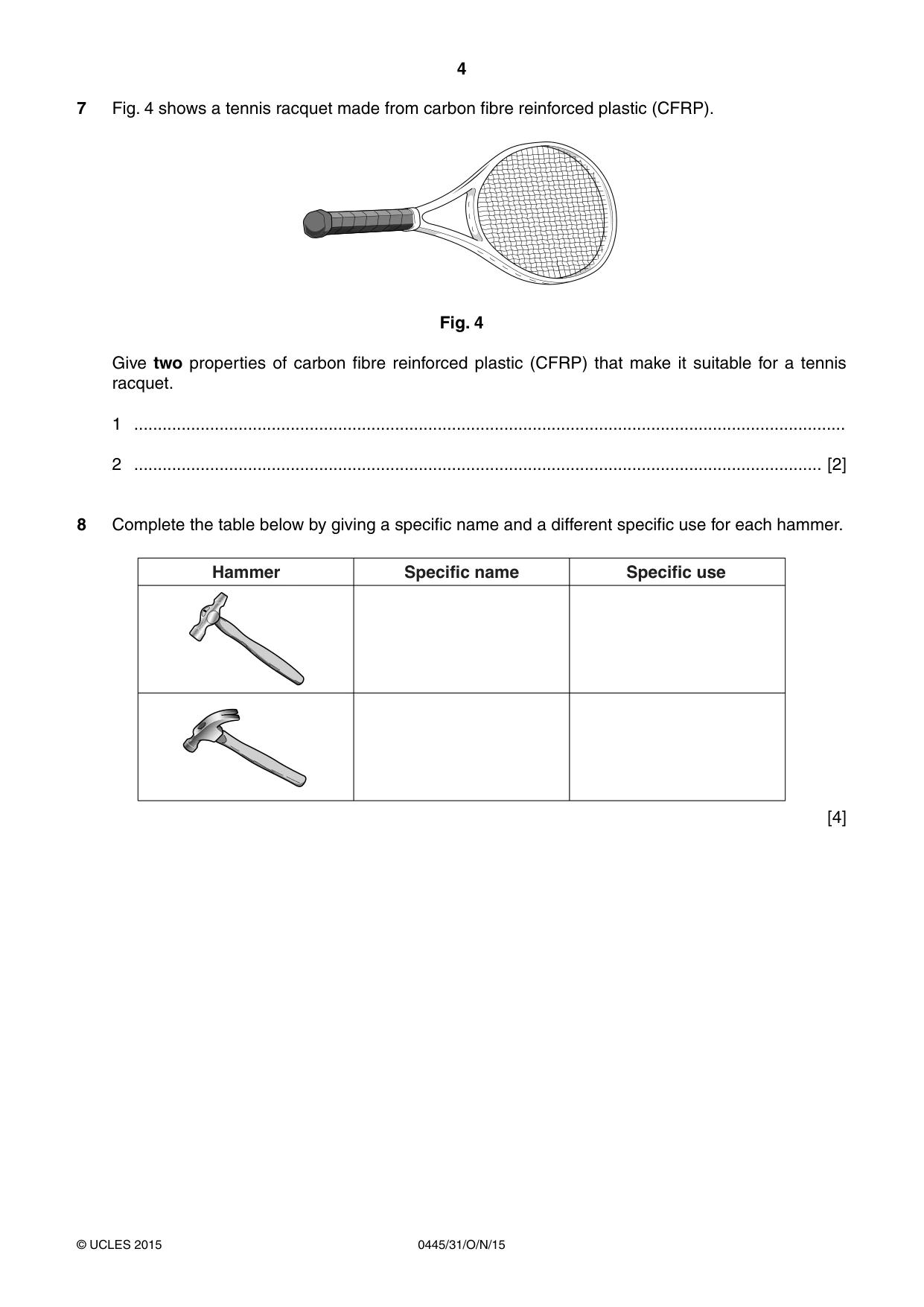 Cambridge IGCSE Design and Technology 0445 2015 Oct/Nov Paper 3 · Variant 1 question paper, page 4 of 16