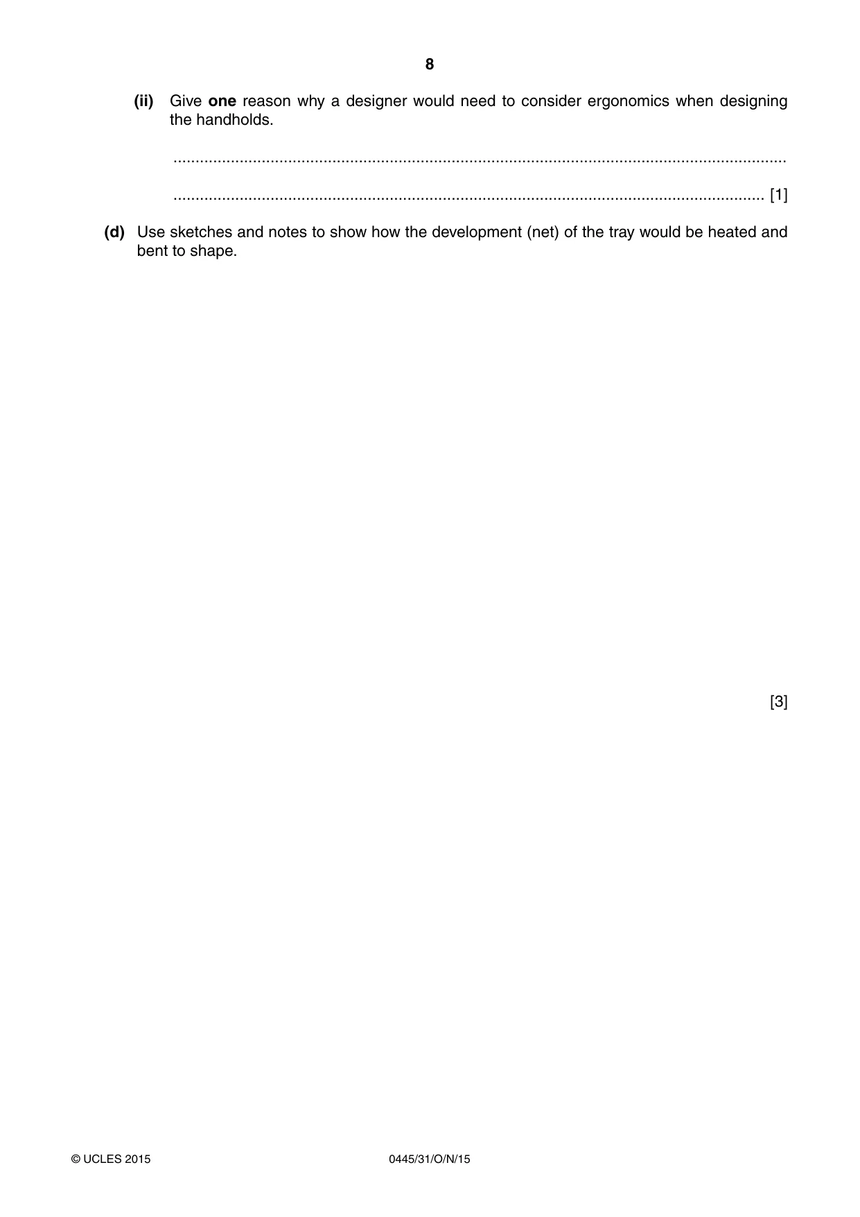 Cambridge IGCSE Design and Technology 0445 2015 Oct/Nov Paper 3 · Variant 1 question paper, page 8 of 16