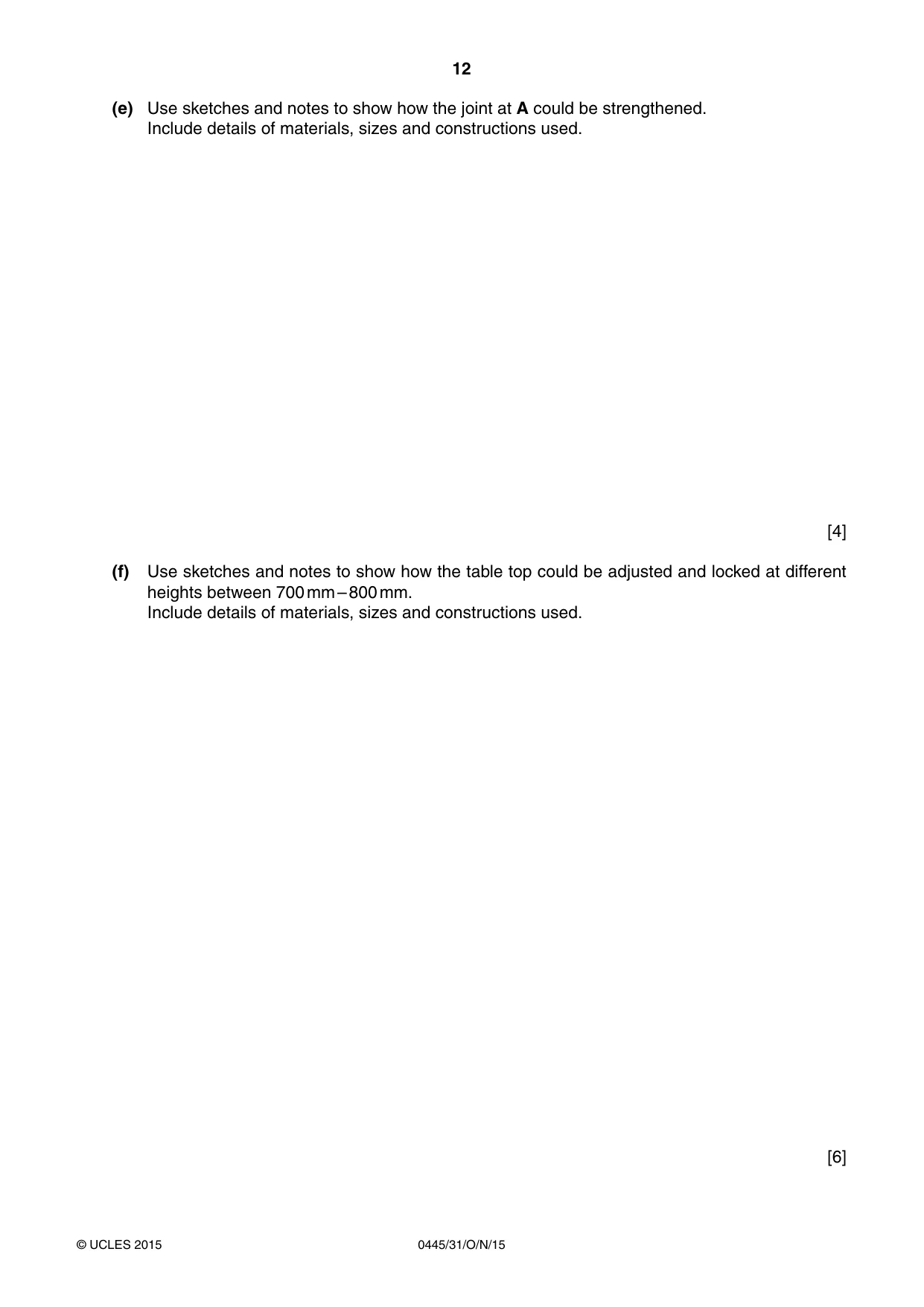 Cambridge IGCSE Design and Technology 0445 2015 Oct/Nov Paper 3 · Variant 1 question paper, page 12 of 16