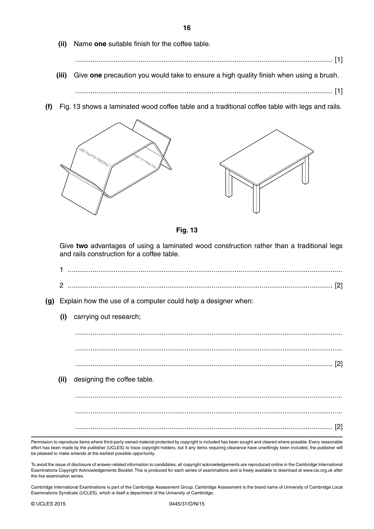 Cambridge IGCSE Design and Technology 0445 2015 Oct/Nov Paper 3 · Variant 1 question paper, page 16 of 16