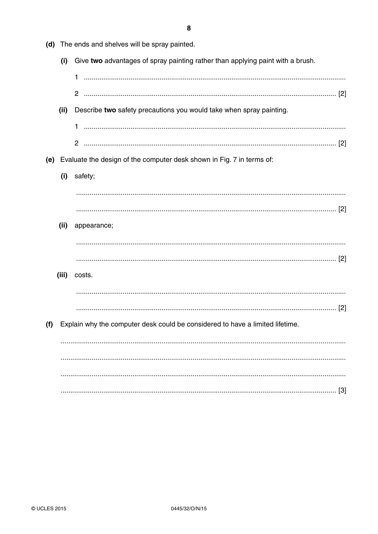 Cambridge IGCSE Design and Technology 0445 2015 Oct/Nov Paper 3 · Variant 2 question paper, page 8 of 16