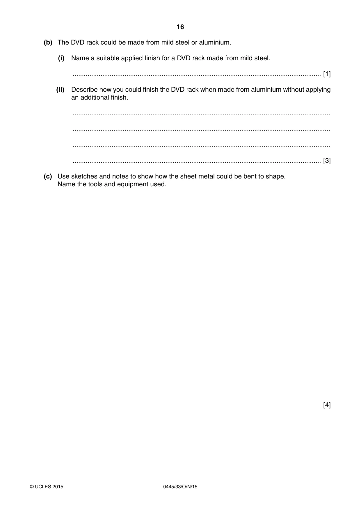 Cambridge IGCSE Design and Technology 0445 2015 Oct/Nov Paper 3 · Variant 3 question paper, page 16 of 20