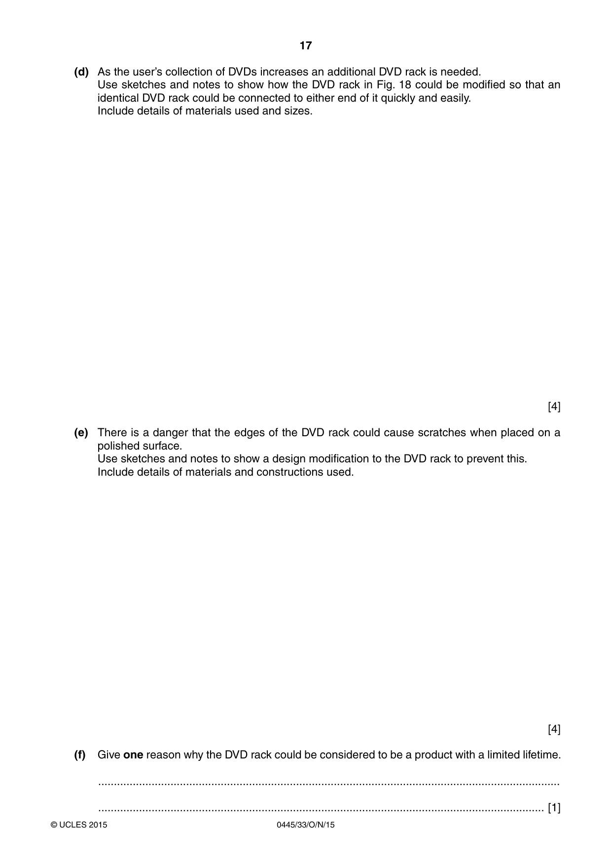 Cambridge IGCSE Design and Technology 0445 2015 Oct/Nov Paper 3 · Variant 3 question paper, page 17 of 20