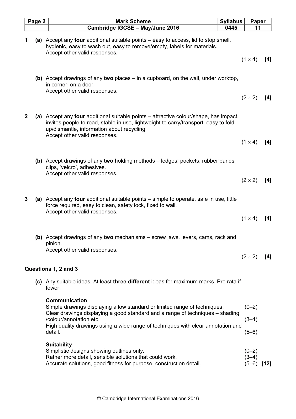 Mark scheme, page 2 of 3