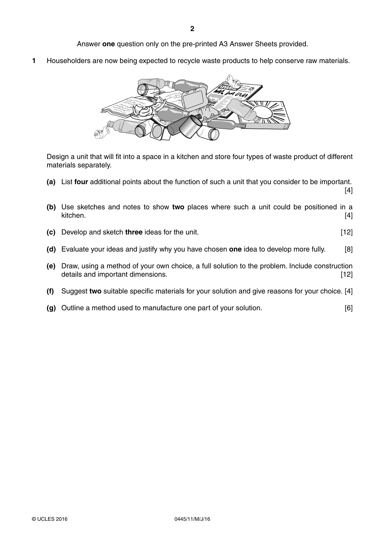 Cambridge IGCSE Design and Technology 0445 2016 May/June Paper 1 · Variant 1 question paper, page 2 of 4