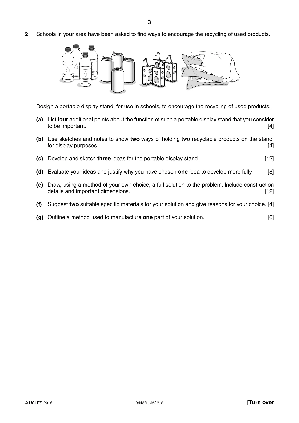 Cambridge IGCSE Design and Technology 0445 2016 May/June Paper 1 · Variant 1 question paper, page 3 of 4