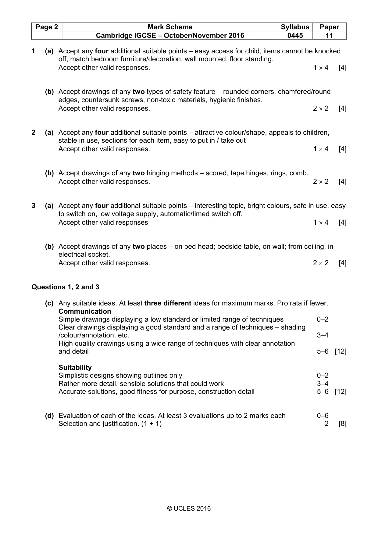 Mark scheme, page 2 of 3