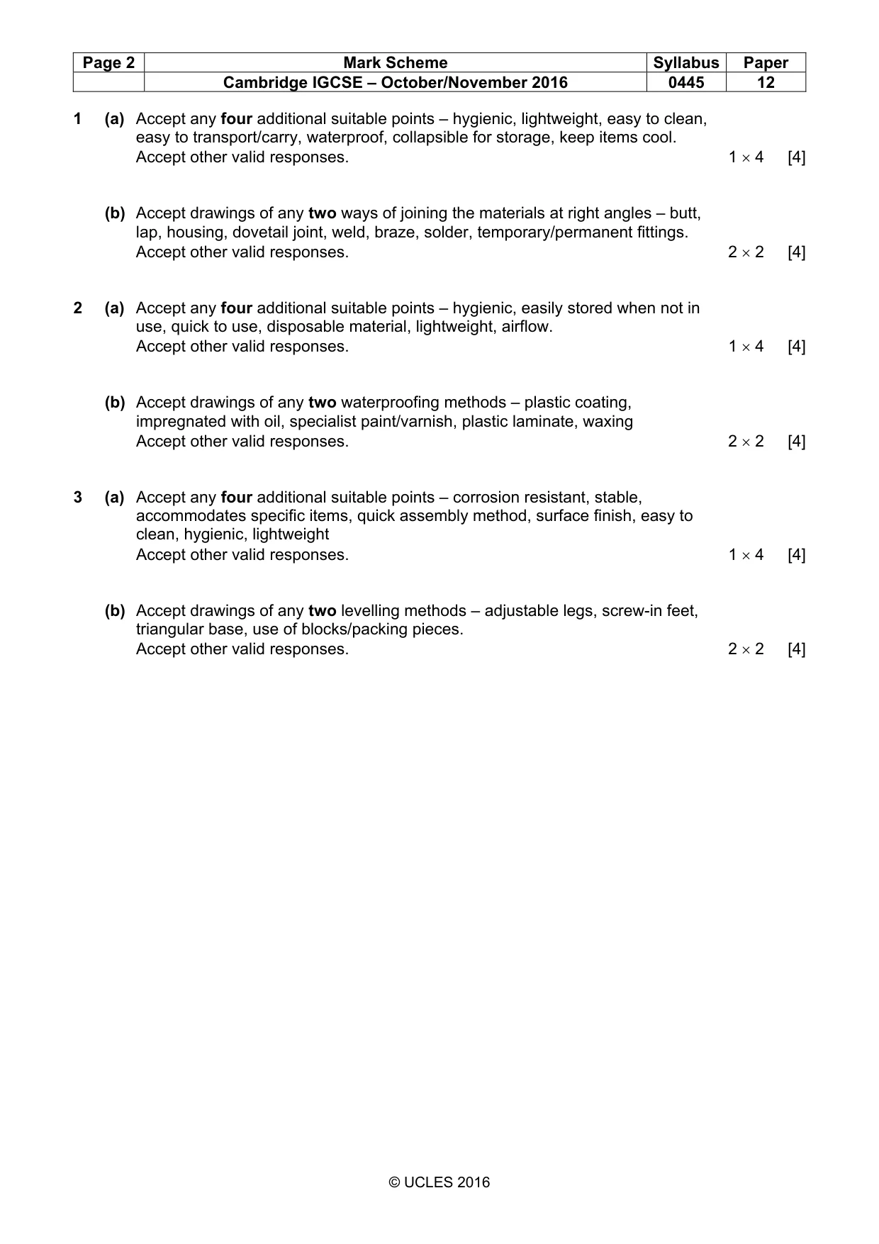 Mark scheme, page 2 of 3