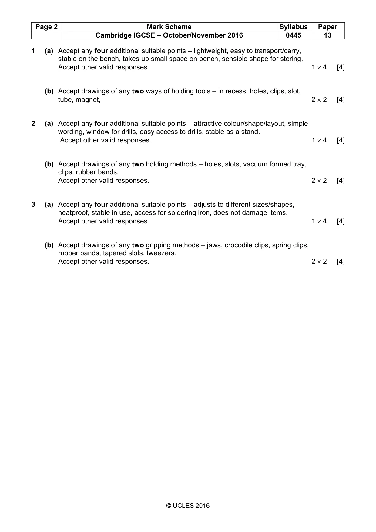 Mark scheme, page 2 of 3