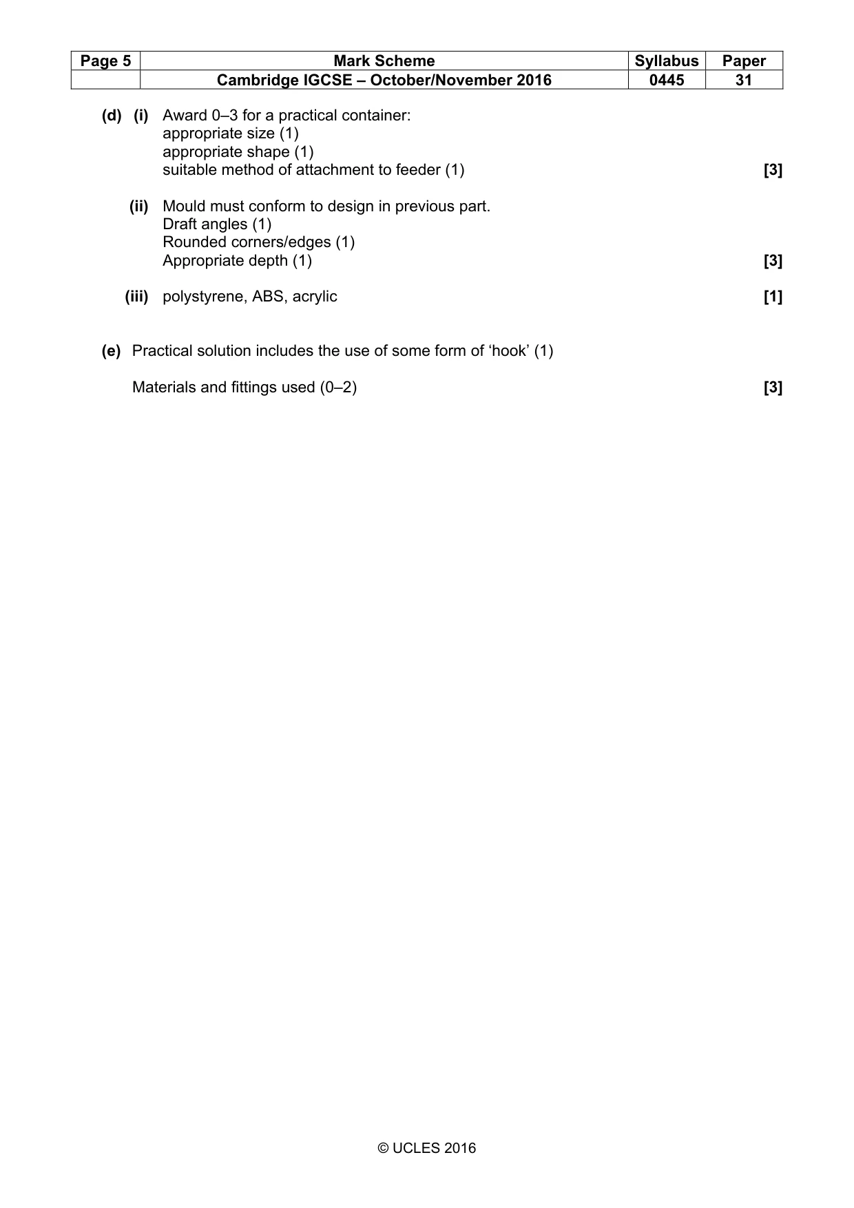 Mark scheme, page 5 of 5