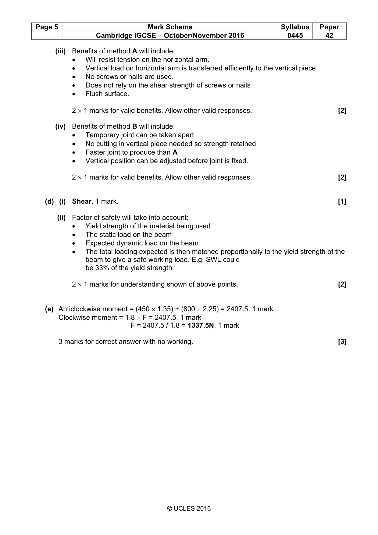Mark scheme, page 5 of 9