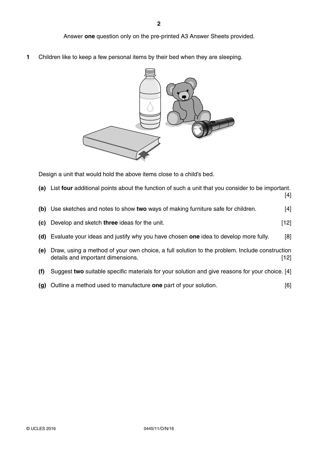 Cambridge IGCSE Design and Technology 0445 2016 Oct/Nov Paper 1 · Variant 1 question paper, page 2 of 4