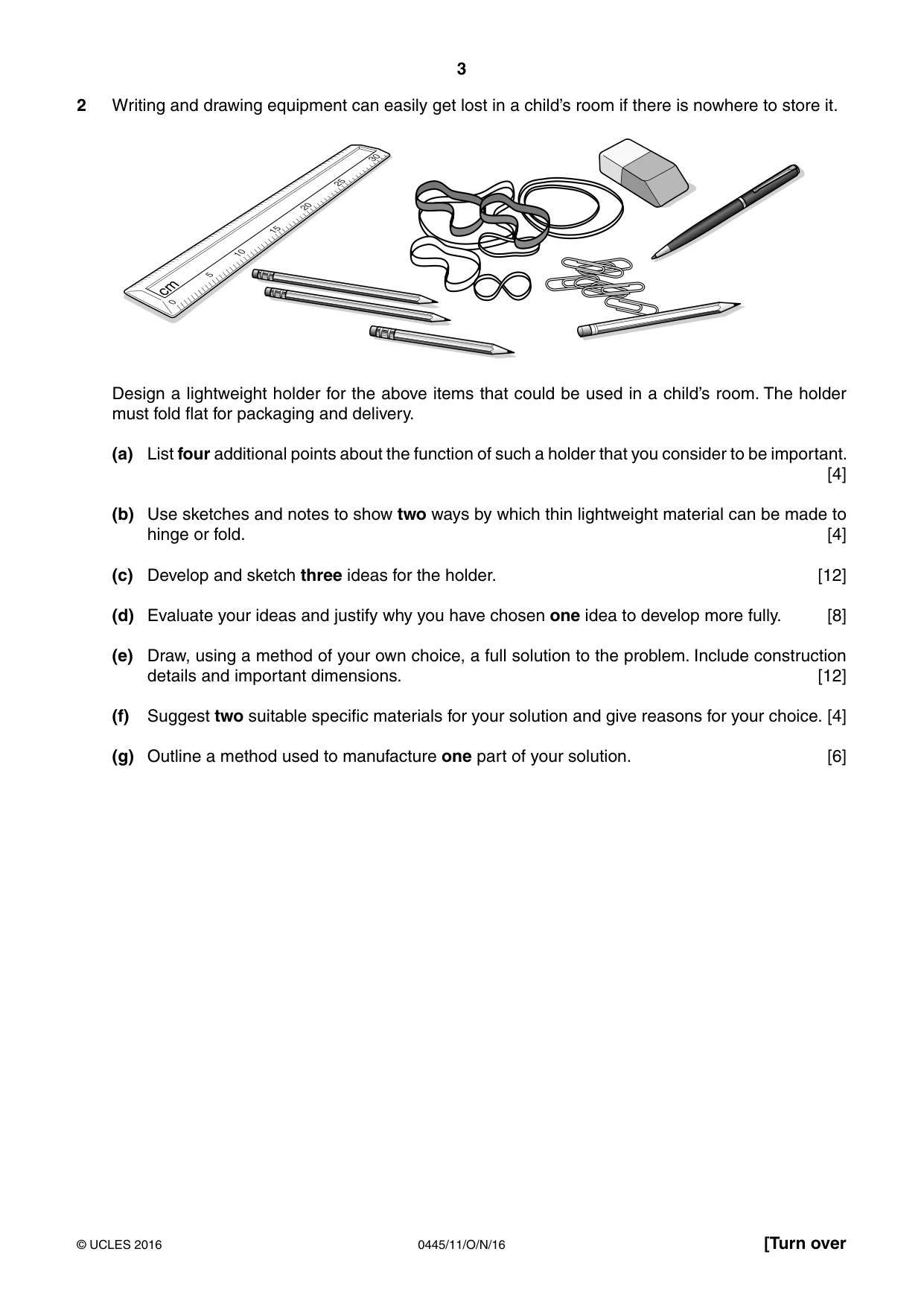 Cambridge IGCSE Design and Technology 0445 2016 Oct/Nov Paper 1 · Variant 1 question paper, page 3 of 4