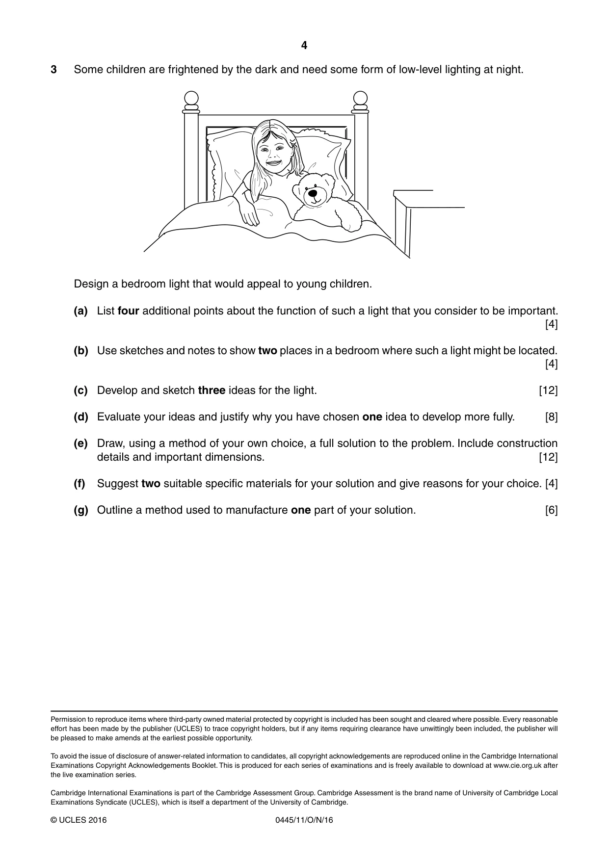 Cambridge IGCSE Design and Technology 0445 2016 Oct/Nov Paper 1 · Variant 1 question paper, page 4 of 4