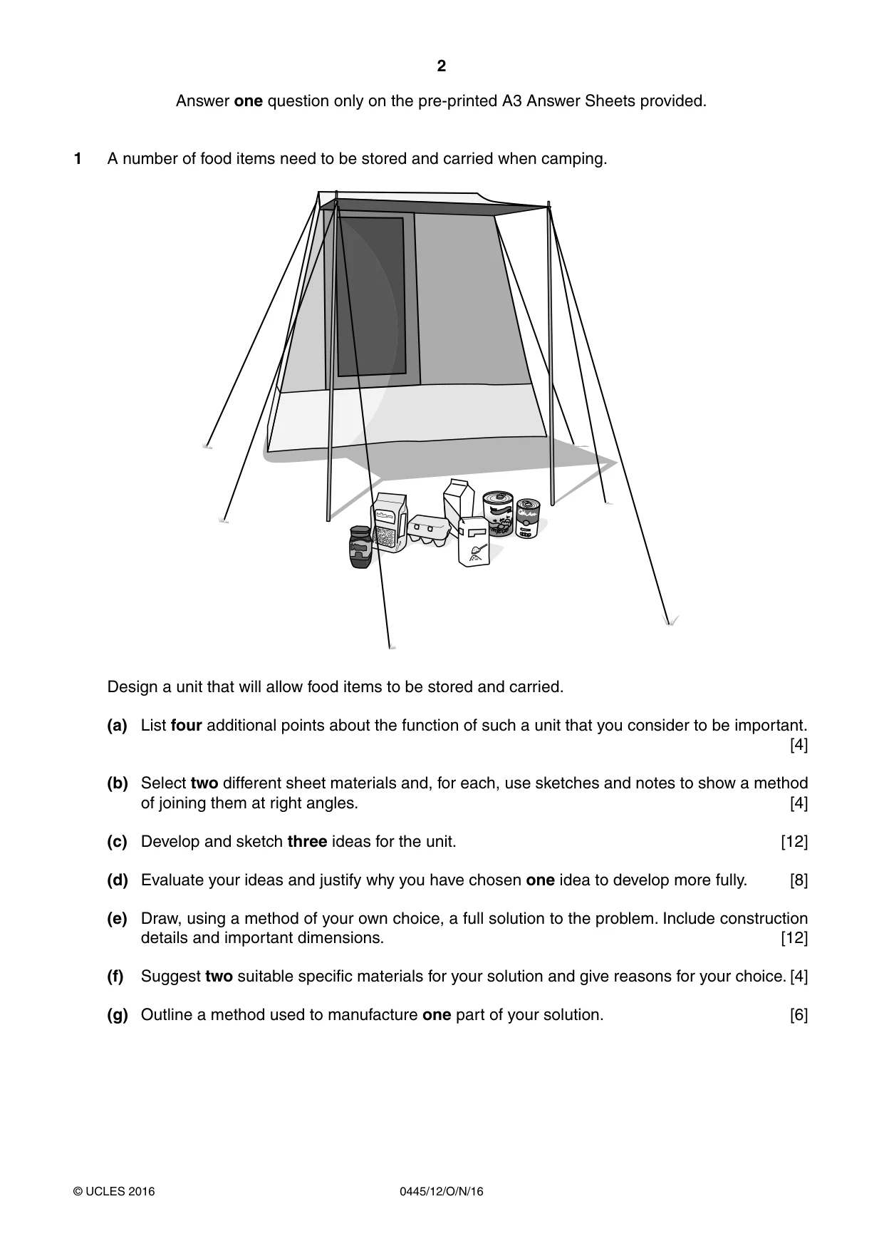 Cambridge IGCSE Design and Technology 0445 2016 Oct/Nov Paper 1 · Variant 2 question paper, page 2 of 4