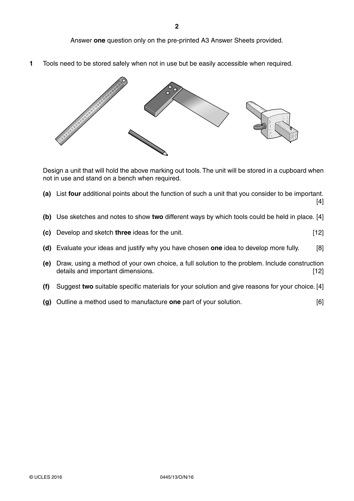 Cambridge IGCSE Design and Technology 0445 2016 Oct/Nov Paper 1 · Variant 3 question paper, page 2 of 4