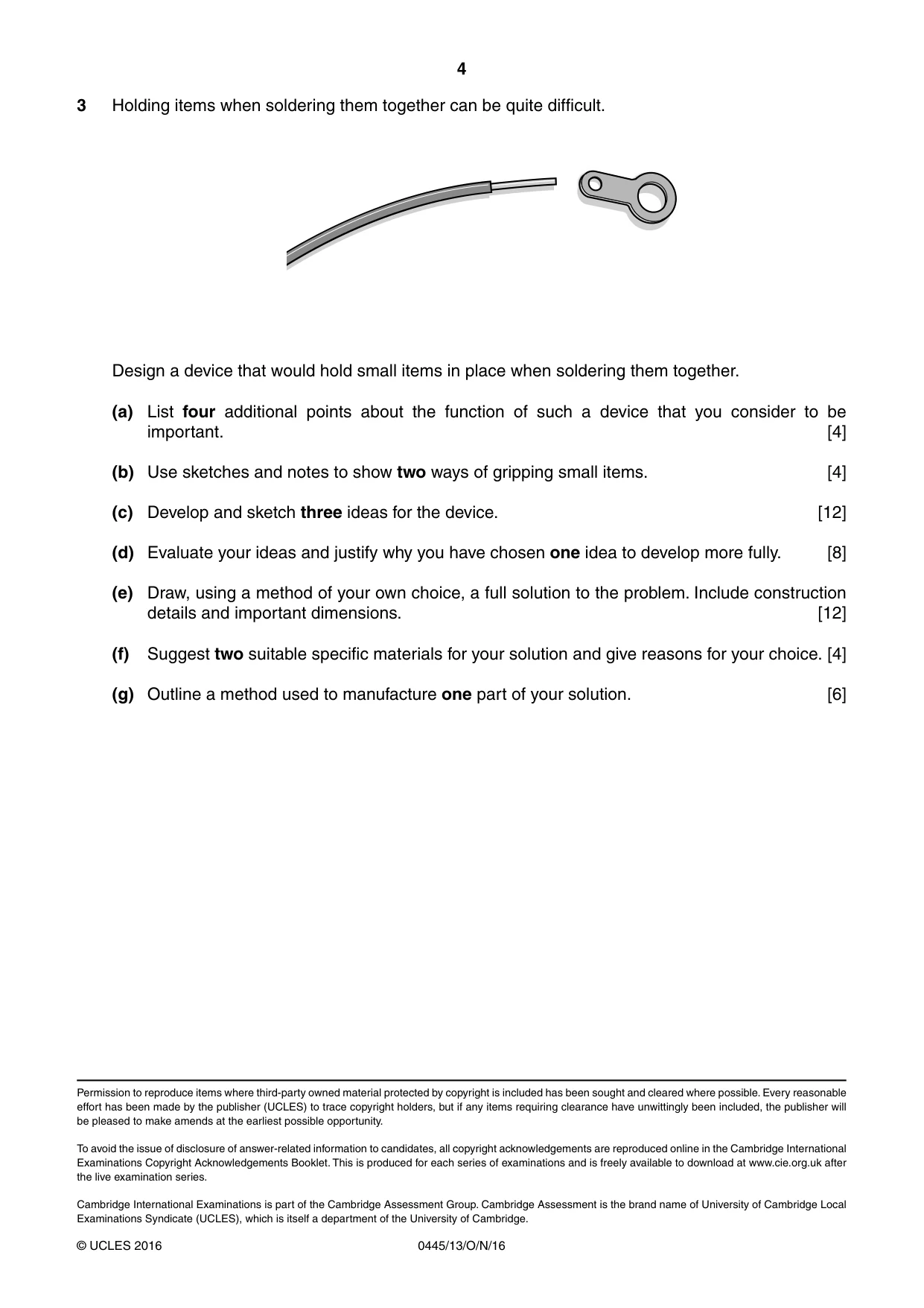 Cambridge IGCSE Design and Technology 0445 2016 Oct/Nov Paper 1 · Variant 3 question paper, page 4 of 4