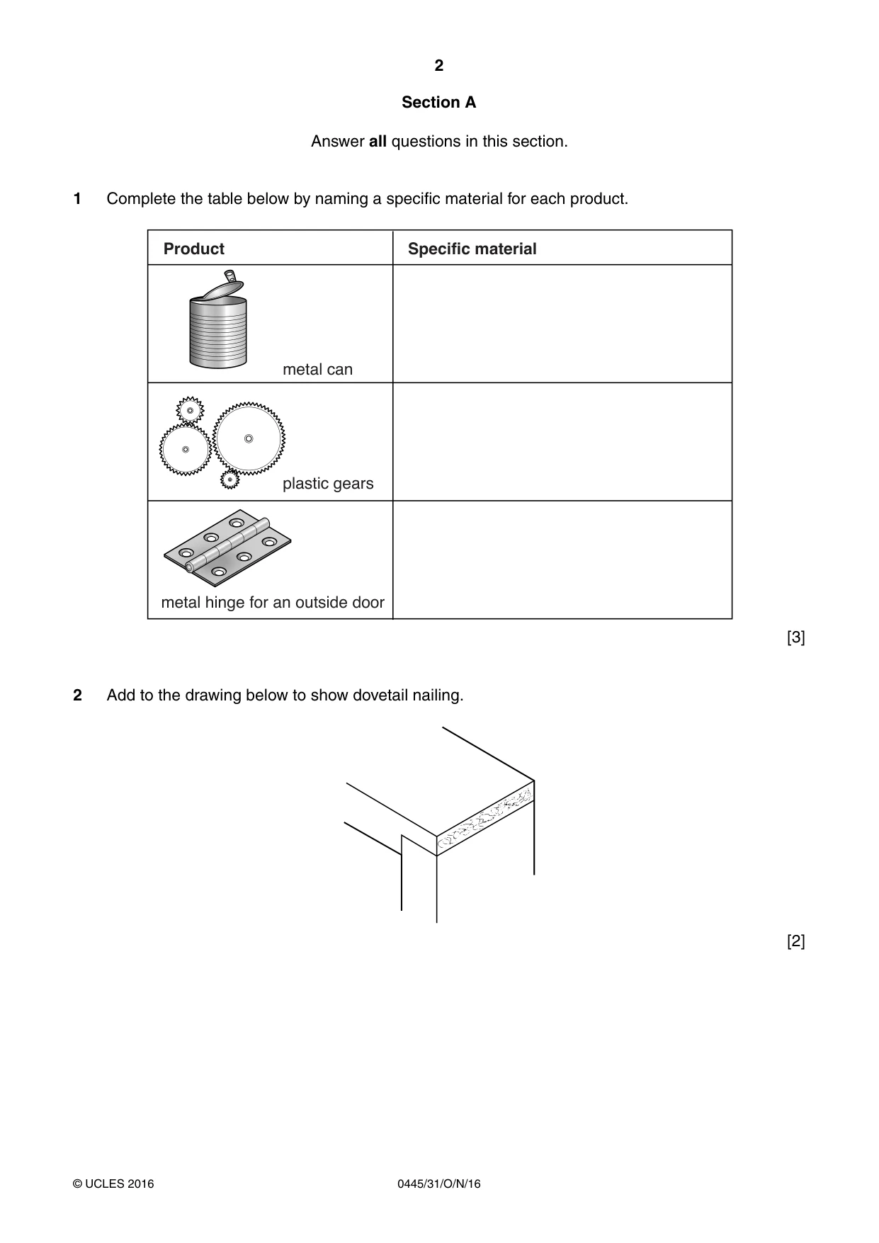 Cambridge IGCSE Design and Technology 0445 2016 Oct/Nov Paper 3 · Variant 1 question paper, page 2 of 20