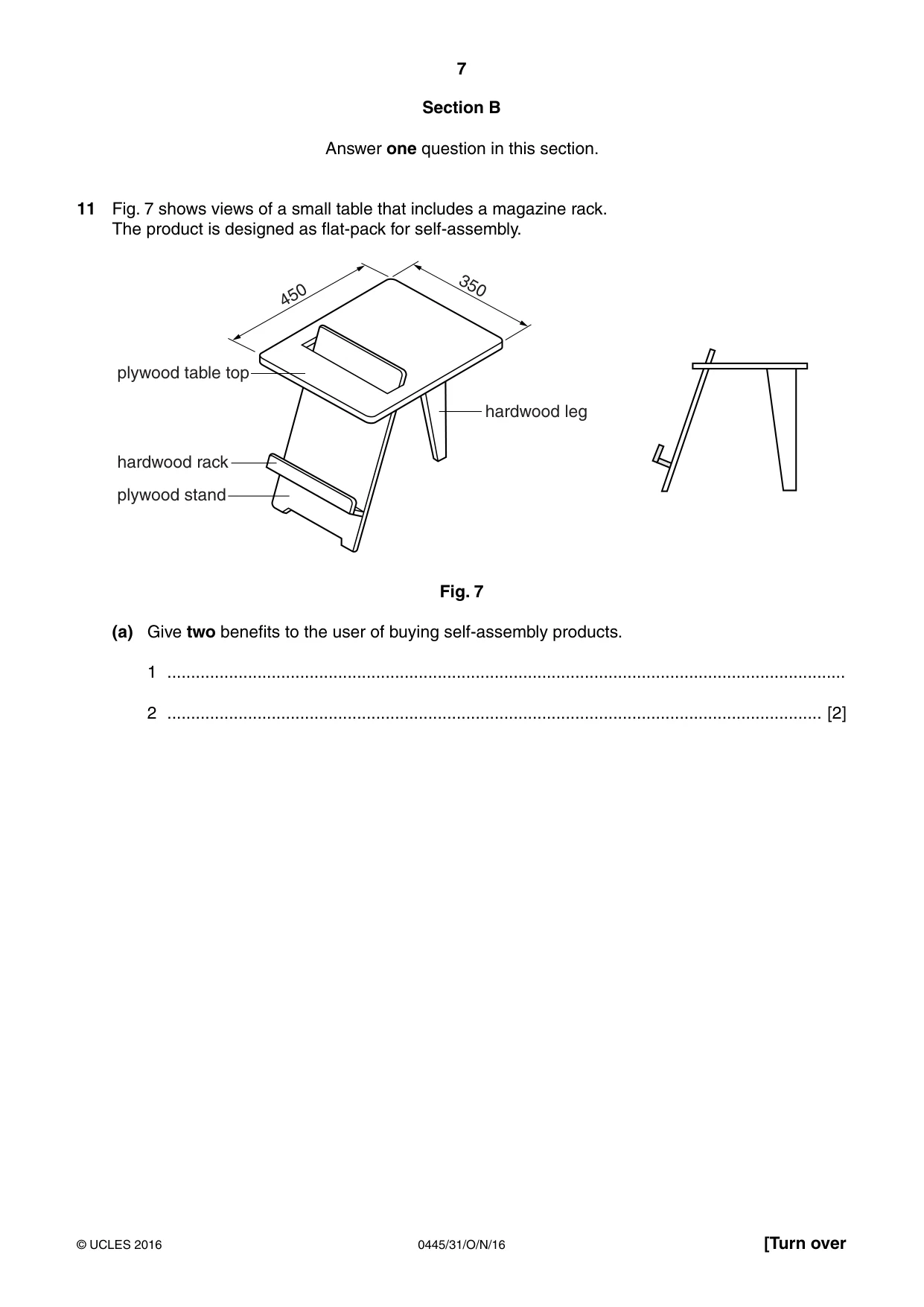 Cambridge IGCSE Design and Technology 0445 2016 Oct/Nov Paper 3 · Variant 1 question paper, page 7 of 20
