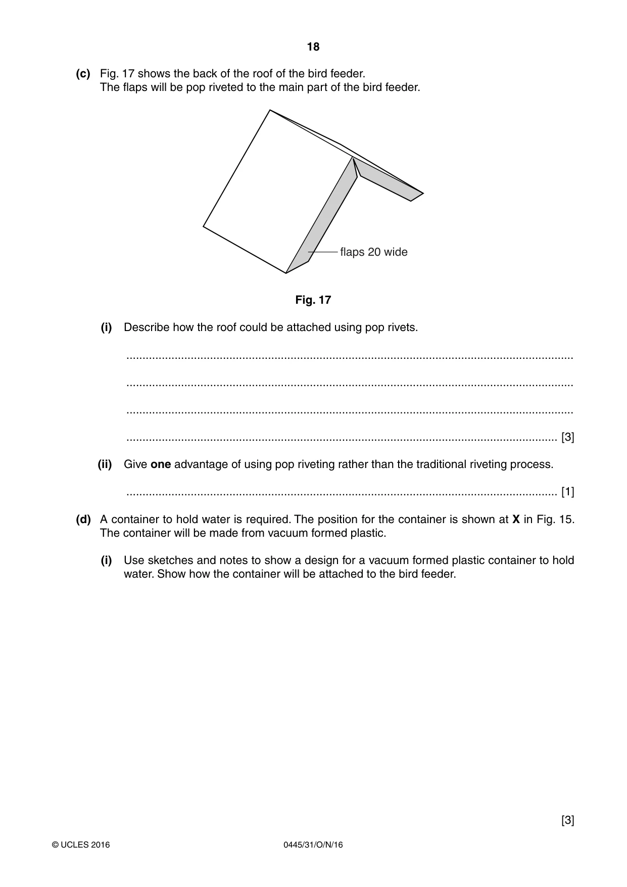 Cambridge IGCSE Design and Technology 0445 2016 Oct/Nov Paper 3 · Variant 1 question paper, page 18 of 20