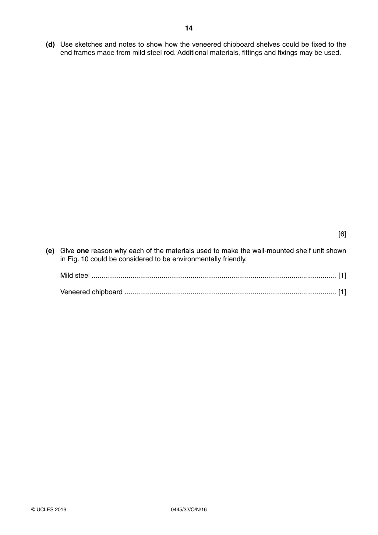 Cambridge IGCSE Design and Technology 0445 2016 Oct/Nov Paper 3 · Variant 2 question paper, page 14 of 20